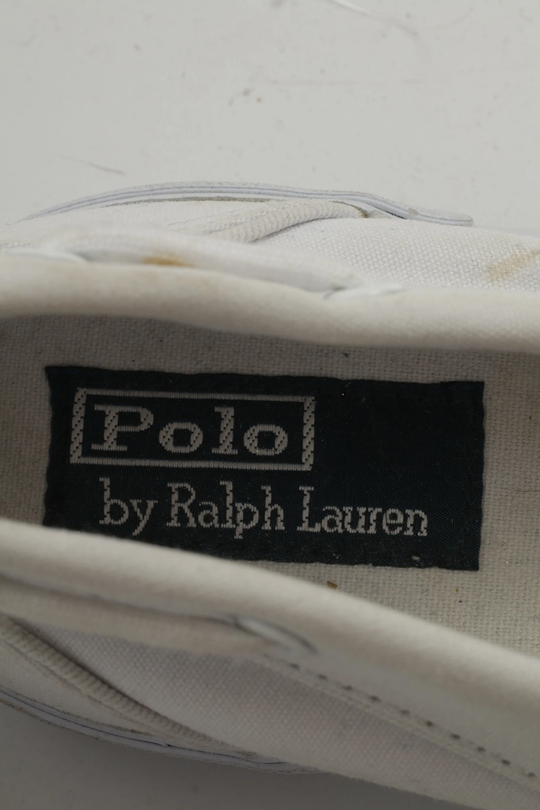 Polo by Ralph Lauren Men 9.5 44 Shoes White Cotton Sneakers Laces - Image 4