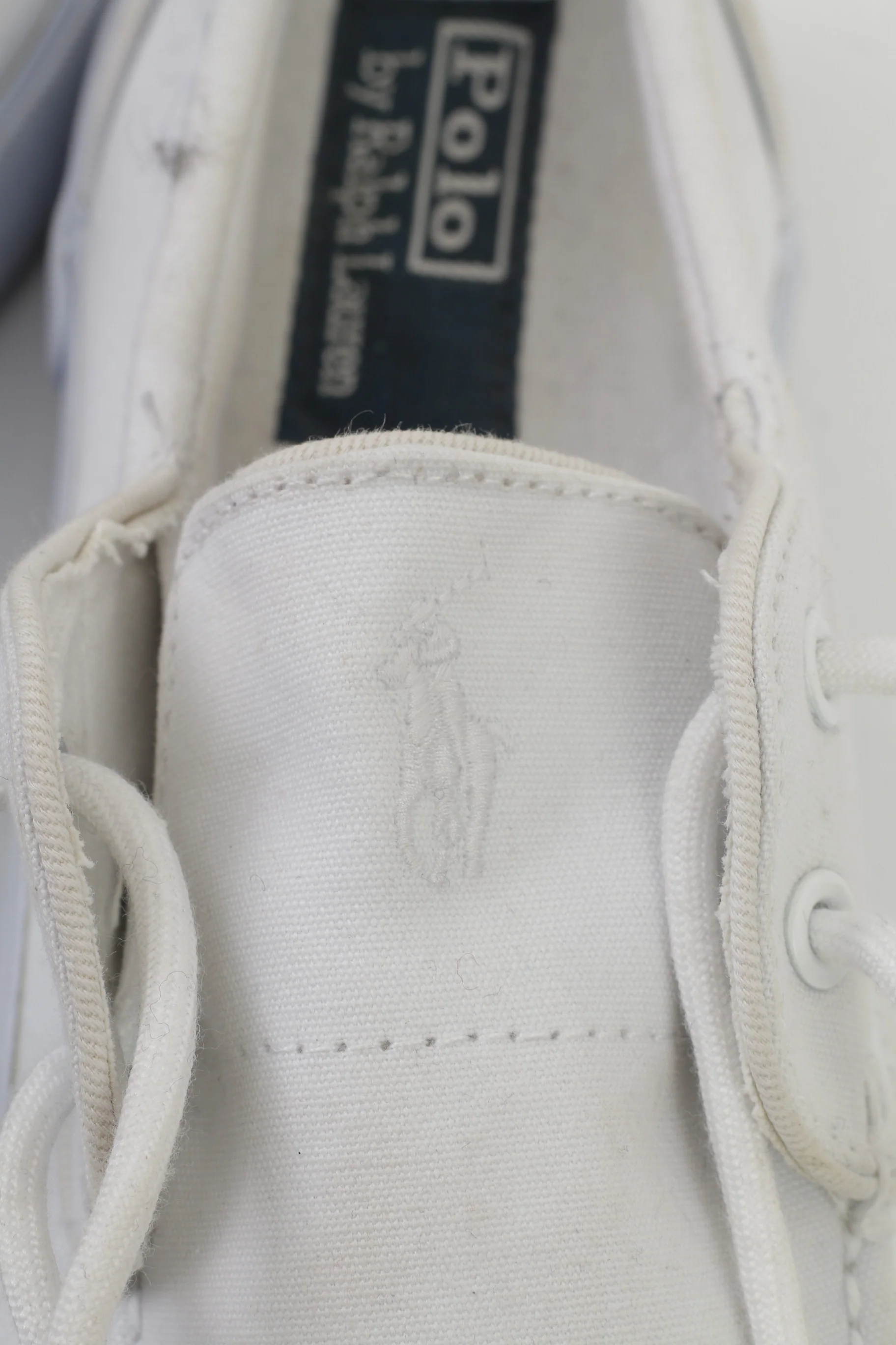 Polo by Ralph Lauren Men 9.5 44 Shoes White Cotton Sneakers Laces - Image 8