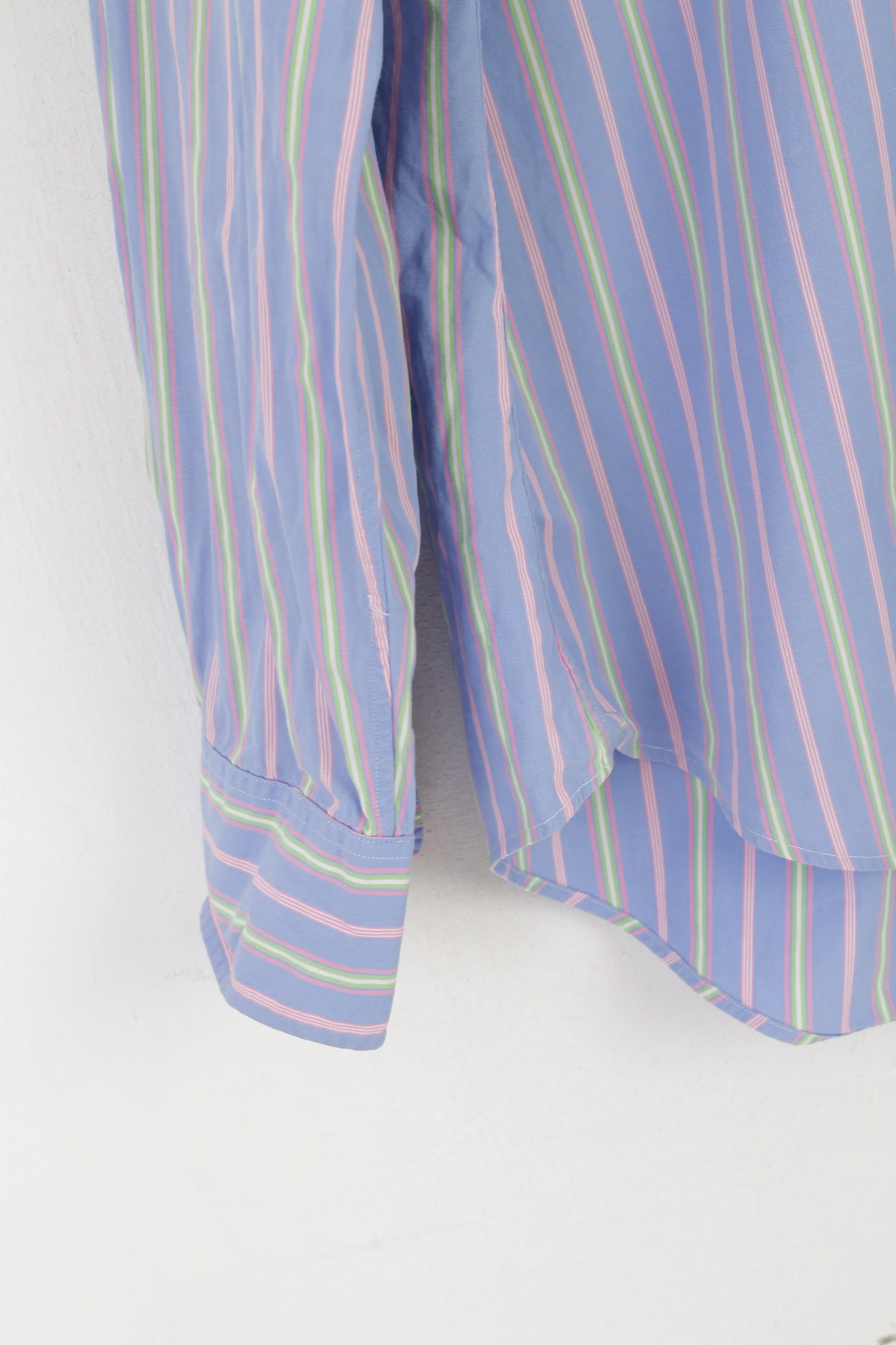 Polo by Ralph Lauren Men L Casual Shirt Blue Pink Striped Cotton Regent Custom Fit Top - Image 4