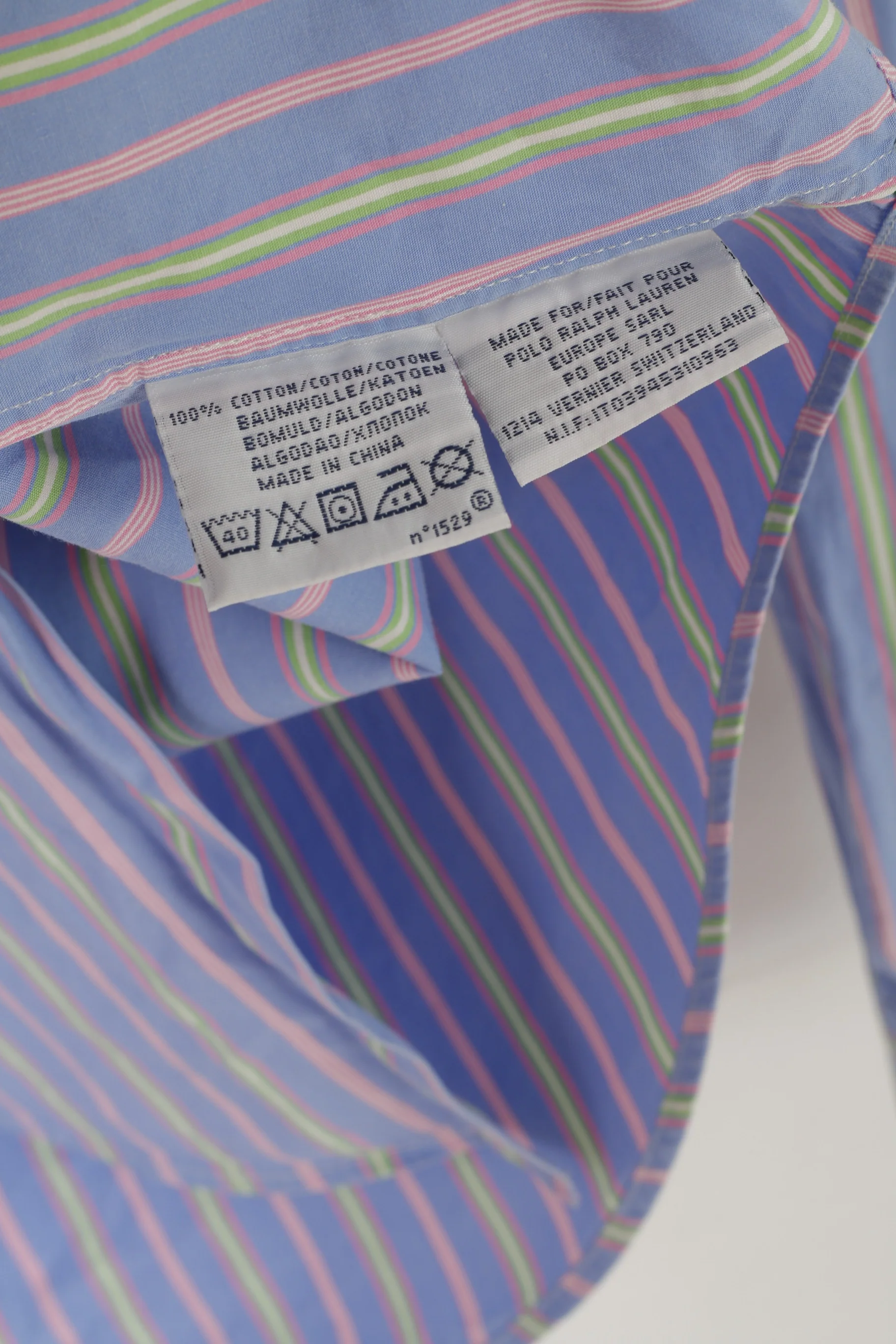 Polo by Ralph Lauren Men L Casual Shirt Blue Pink Striped Cotton Regent Custom Fit Top - Image 6