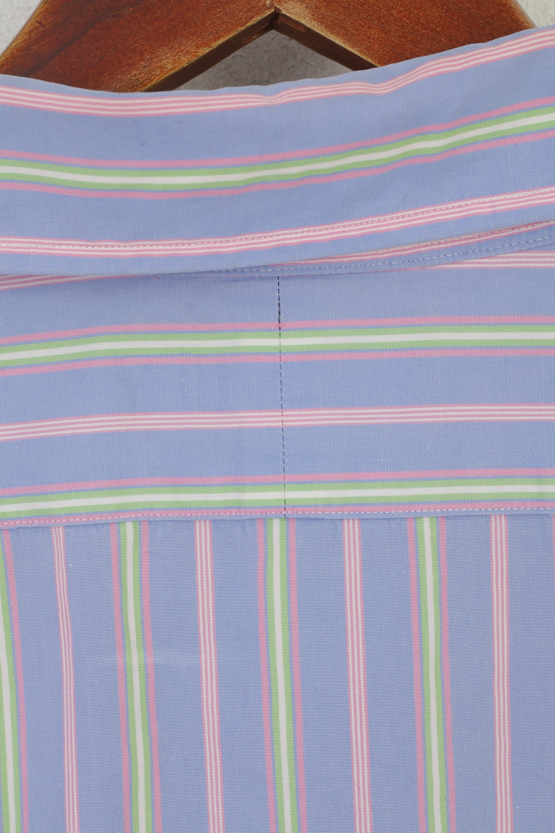 Polo by Ralph Lauren Men L Casual Shirt Blue Pink Striped Cotton Regent Custom Fit Top - Image 7