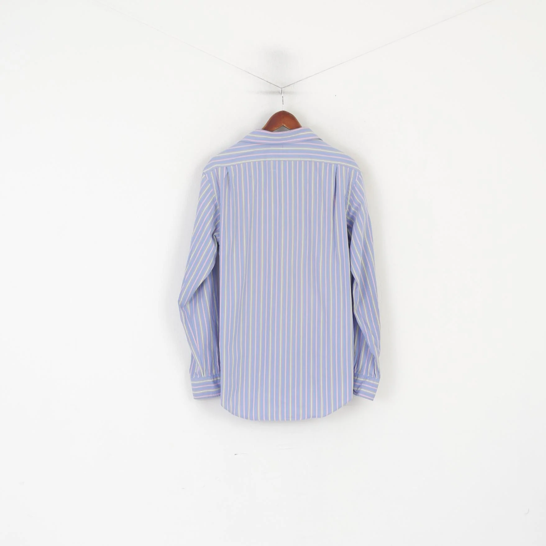 Polo by Ralph Lauren Men L Casual Shirt Blue Pink Striped Cotton Regent Custom Fit Top - Image 8