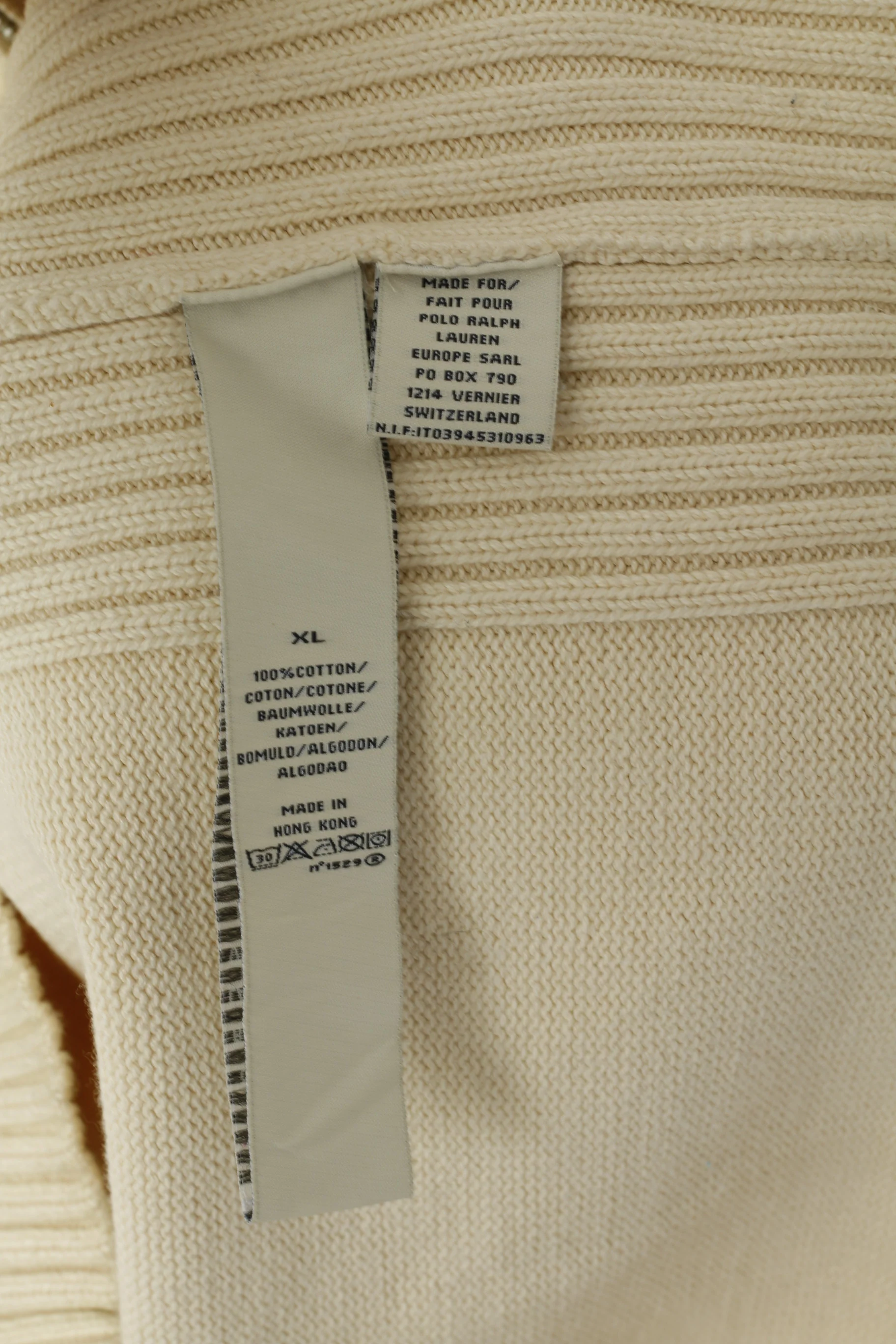 Polo Jeans Ralph Lauren Men XL (L) Jumper Cream Cotton Full Zipper Classic Sweater - Image 6