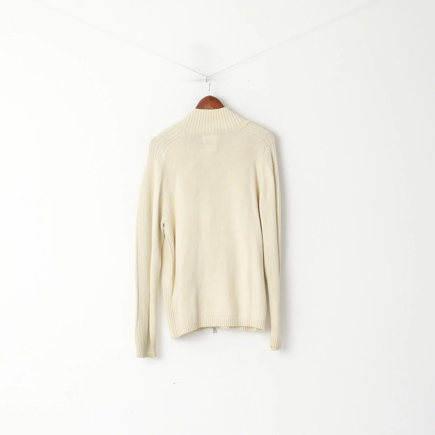 Polo Jeans Ralph Lauren Men XL (L) Jumper Cream Cotton Full Zipper Classic Sweater - Image 7