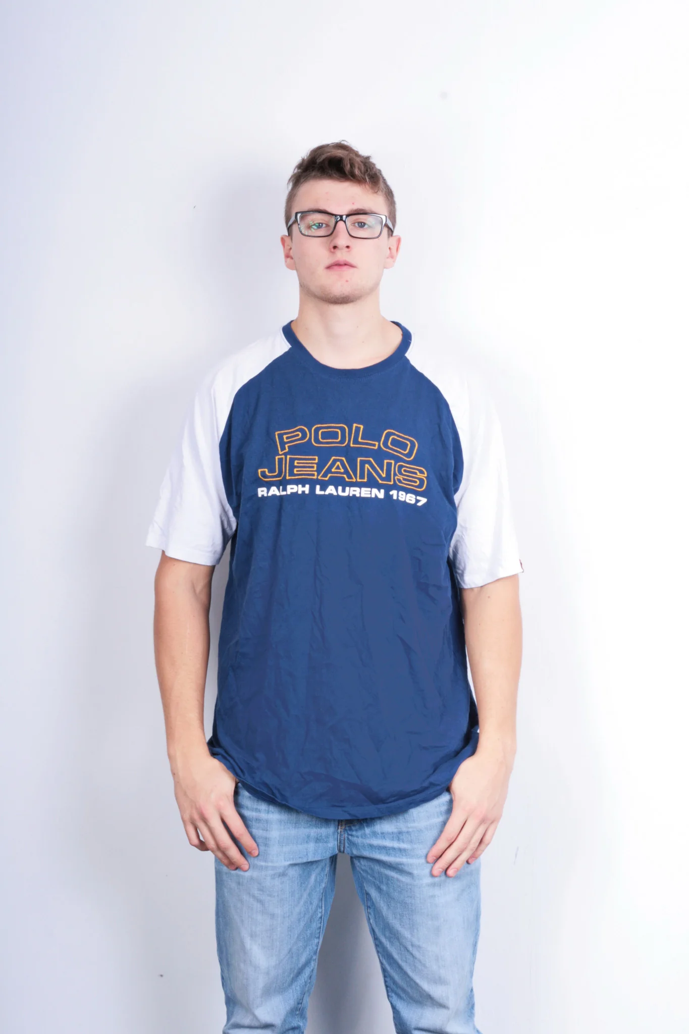 Polo Jeans Ralph Lauren Mens L T- Shirt Crew Neck Blue Logo Top - Image 2