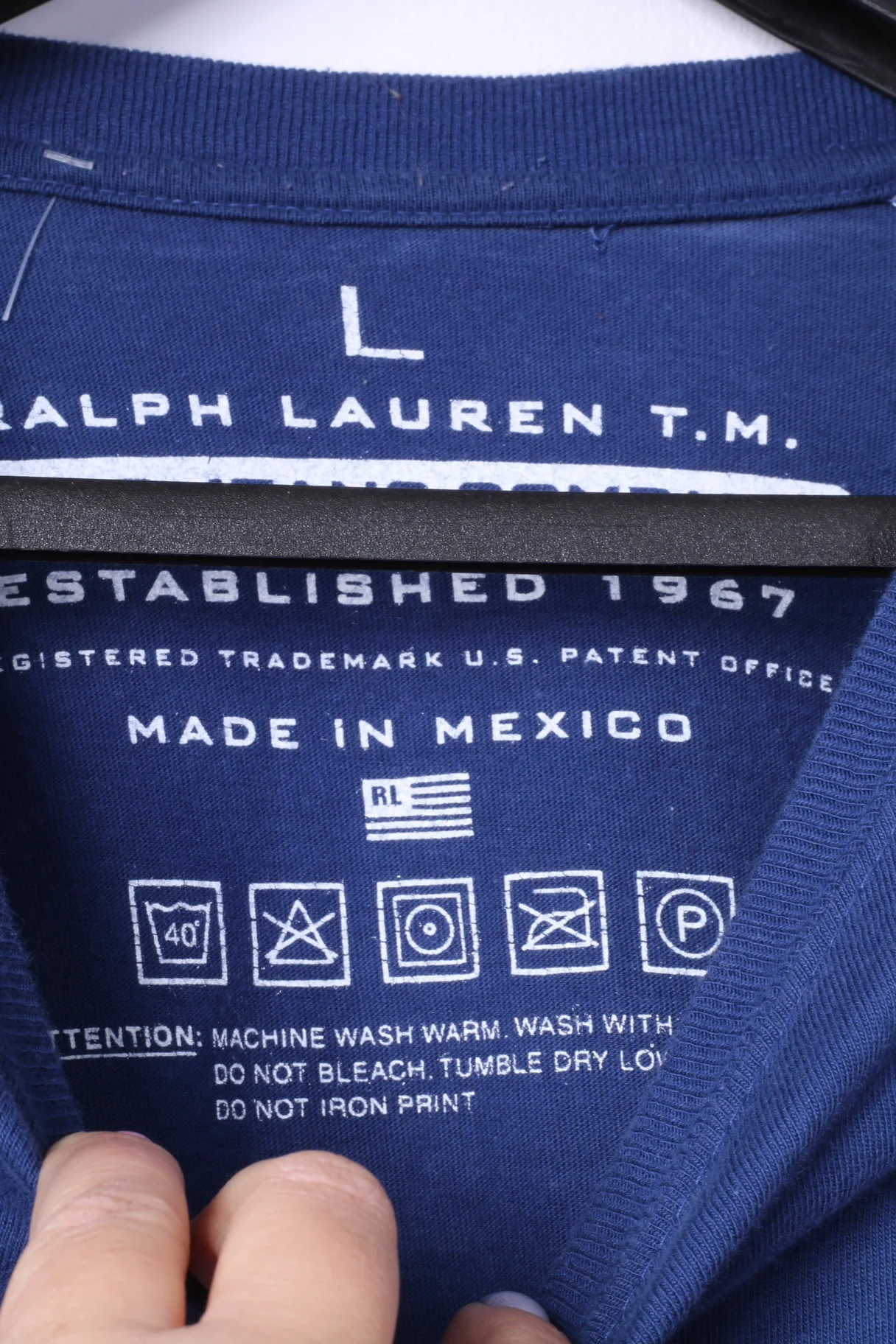 Polo Jeans Ralph Lauren Mens L T- Shirt Crew Neck Blue Logo Top - Image 5