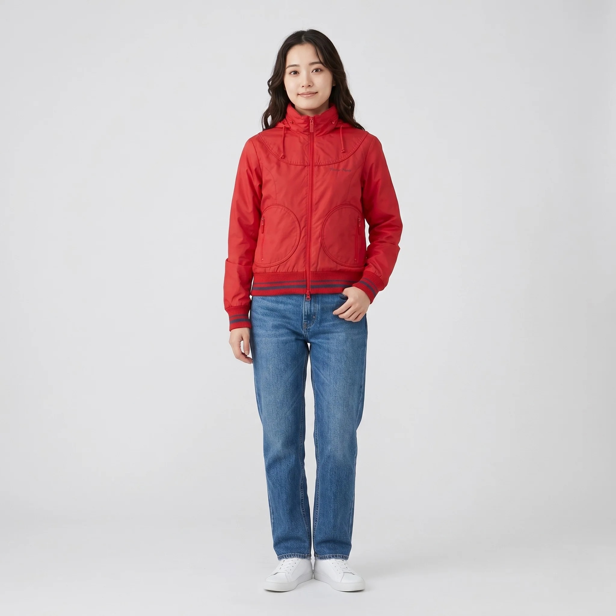 Polo Jeans Ralph Lauren Women S Jacket Red Nylon Waterproof Hidden Hood Zip Up Top