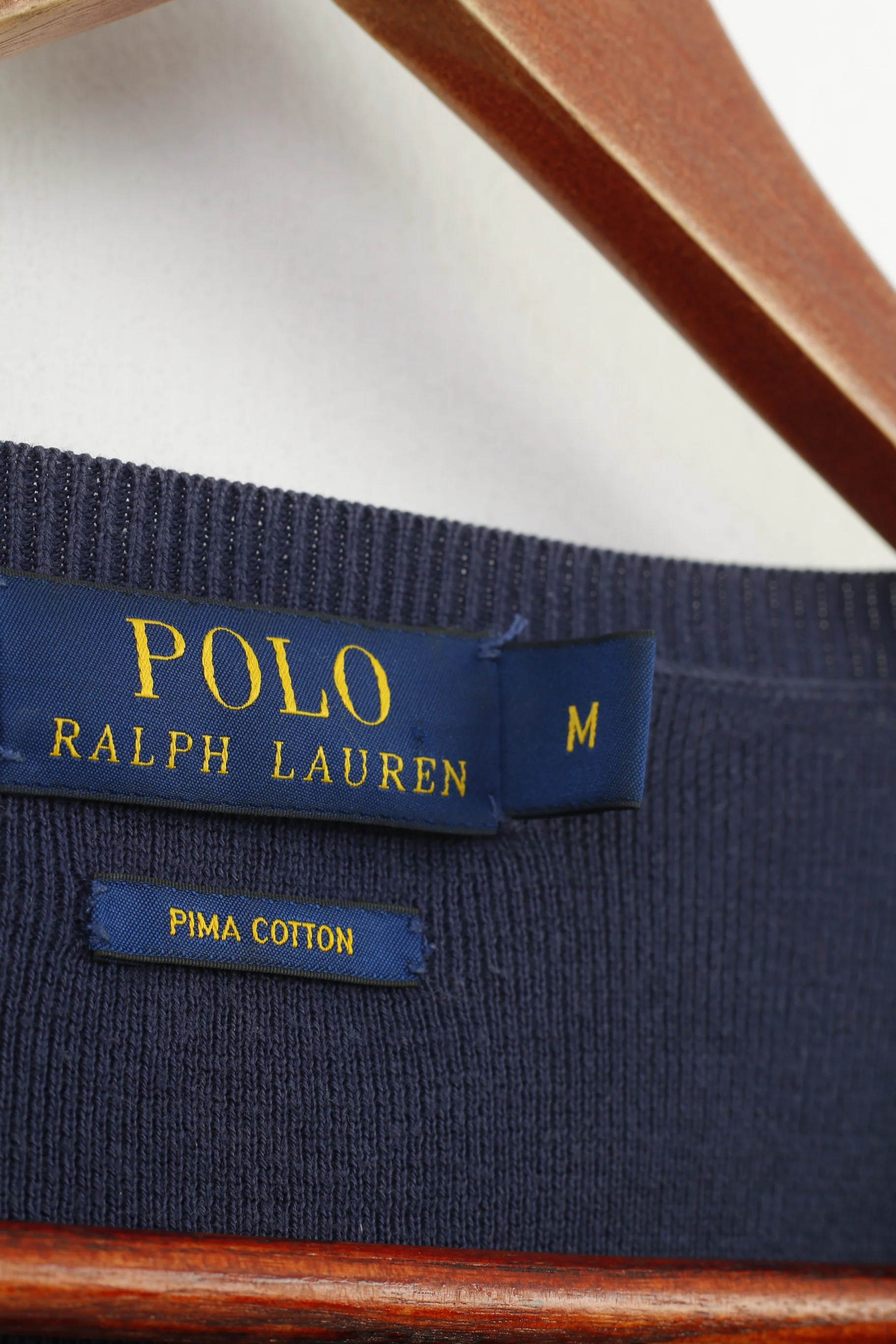 Polo Ralph Lauren Men M Jumper V Neck Prima Cotton Navy Classic Top - Image 5