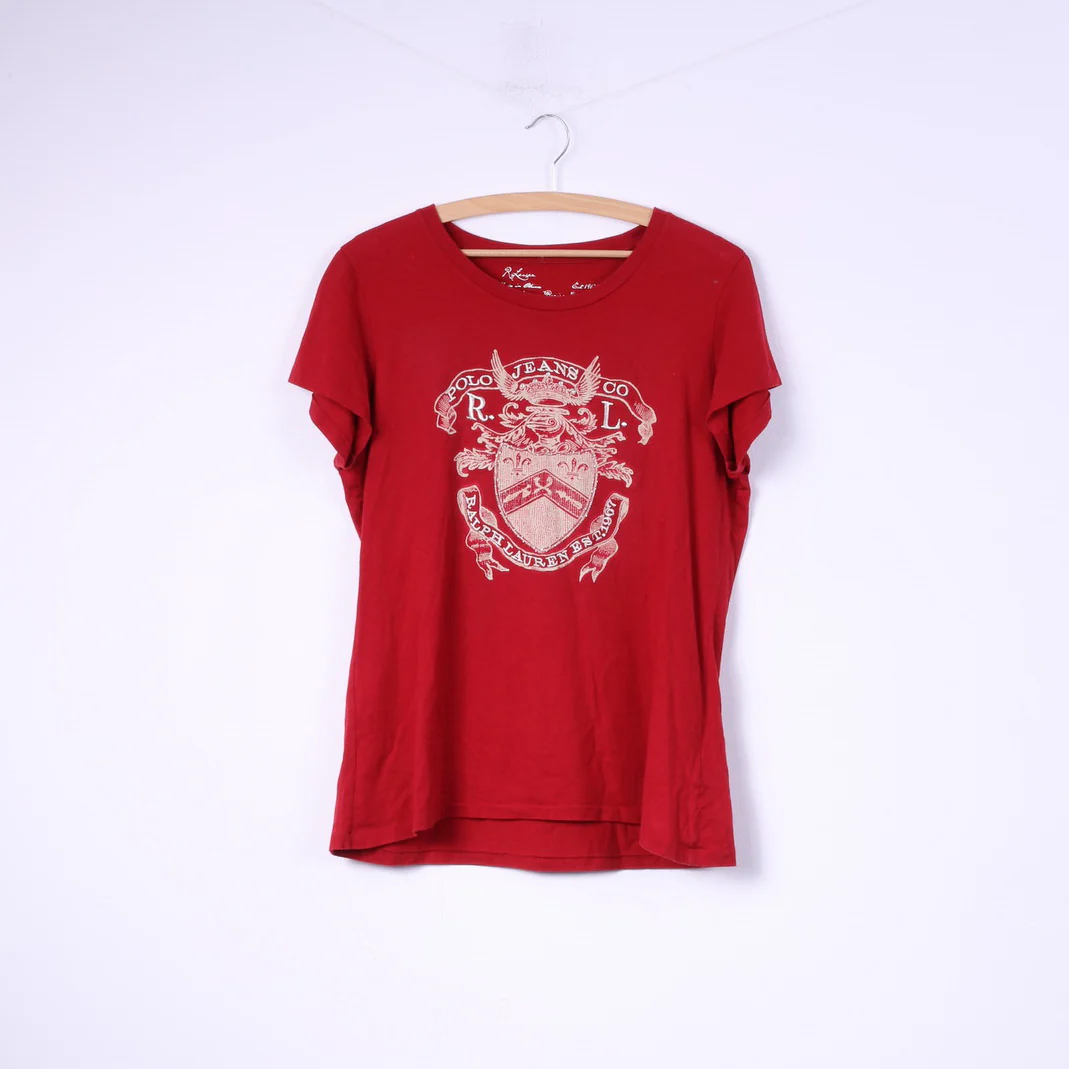 Polo Ralph Lauren Women XL Shirt Red Cotton Crew Neck Graphic Top