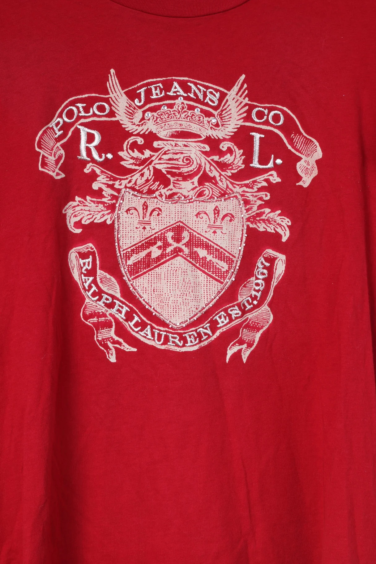 Polo Ralph Lauren Women XL Shirt Red Cotton Crew Neck Graphic Top - Image 3