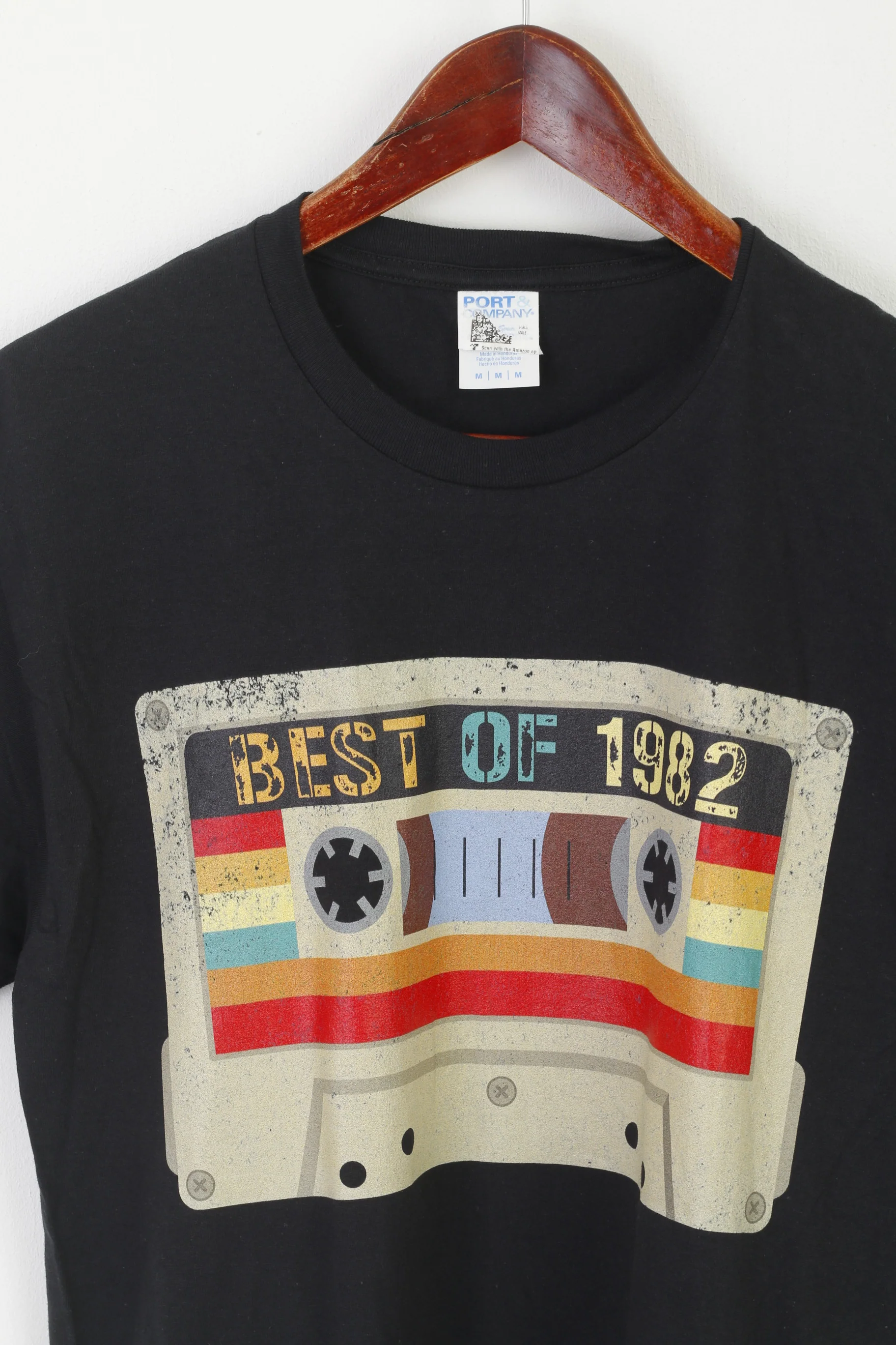 Port & Company Men M Shirt Black Cotton Graphic Best of 1982 Crew Neck Top - Image 2