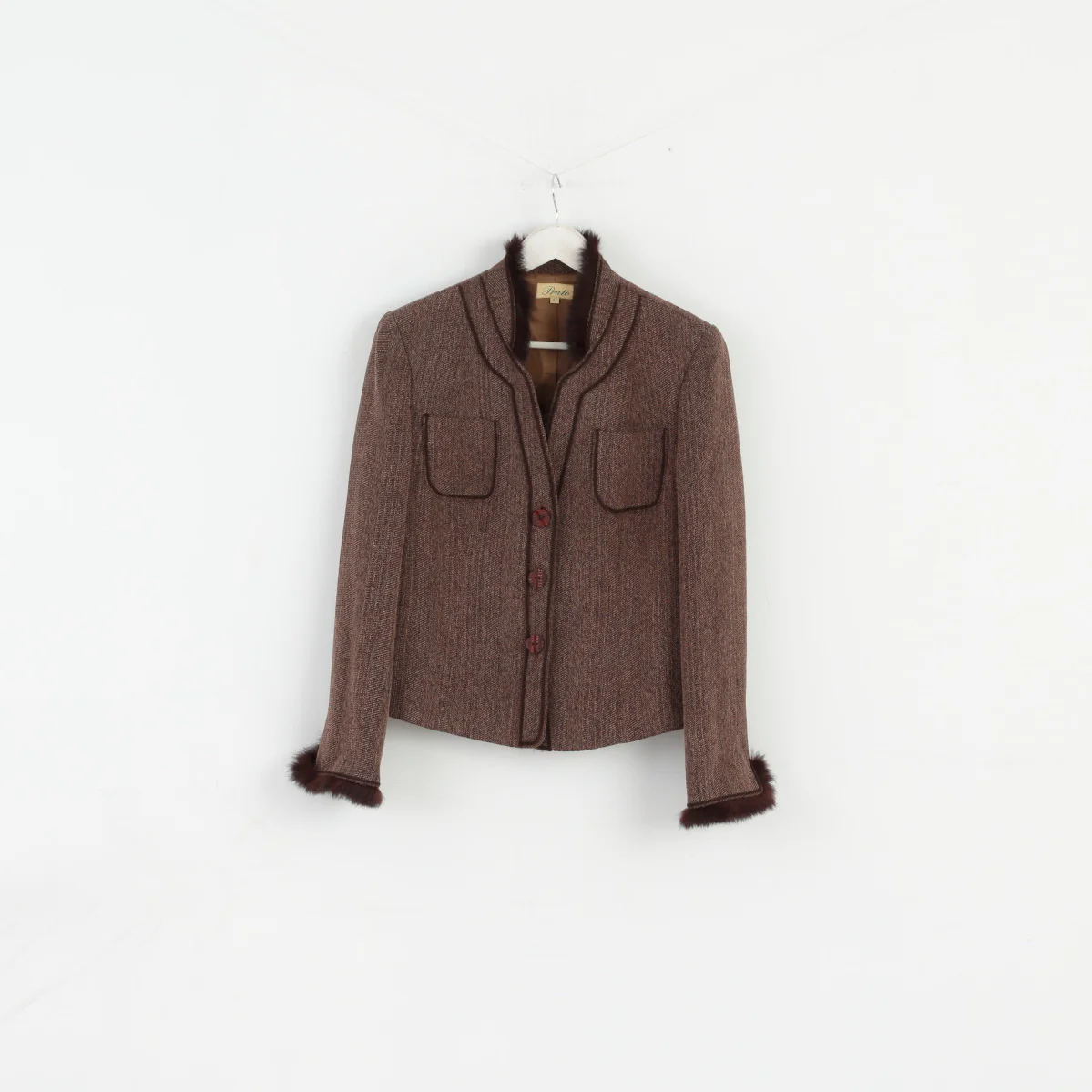 Prato Women 42 M Blazer Brown Viscose Soft Classic Shoulkder Pads Jacket - Image 2