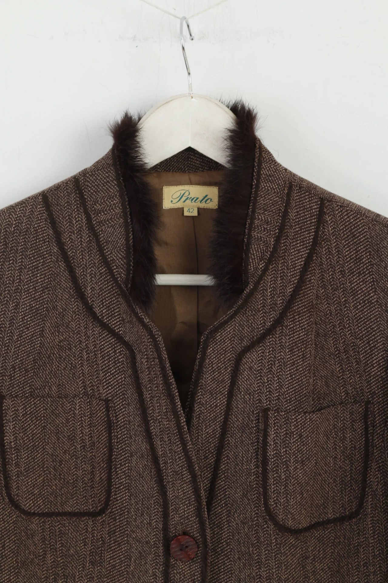 Prato Women 42 M Blazer Brown Viscose Soft Classic Shoulkder Pads Jacket - Image 3