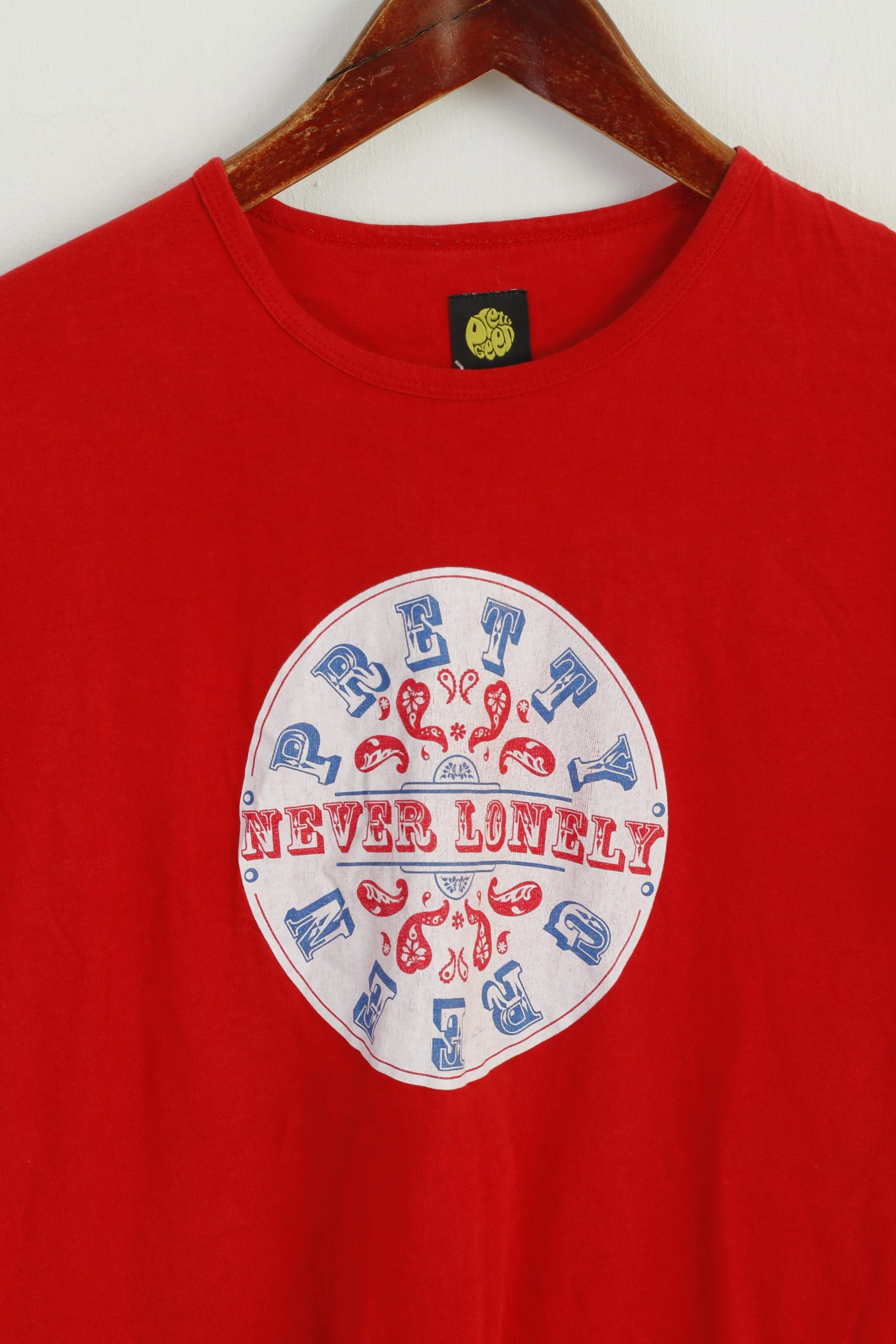 Pretty Green Men M Shirt Red Cotton Graphic Slim Fit Classic Top - Image 2