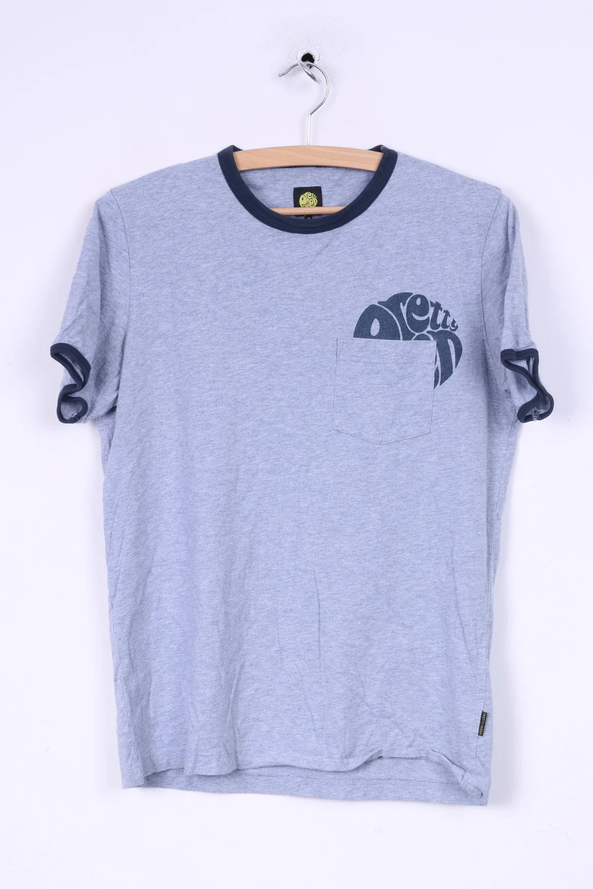 Pretty Green Mens S T-Shirt Grey Crew Neck Pocket Summer Top Cotton
