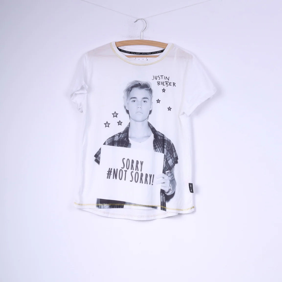 Primark Justin Bieber Womens 14-16 42-44 XL T-Shirt Graphic Cotton White Top