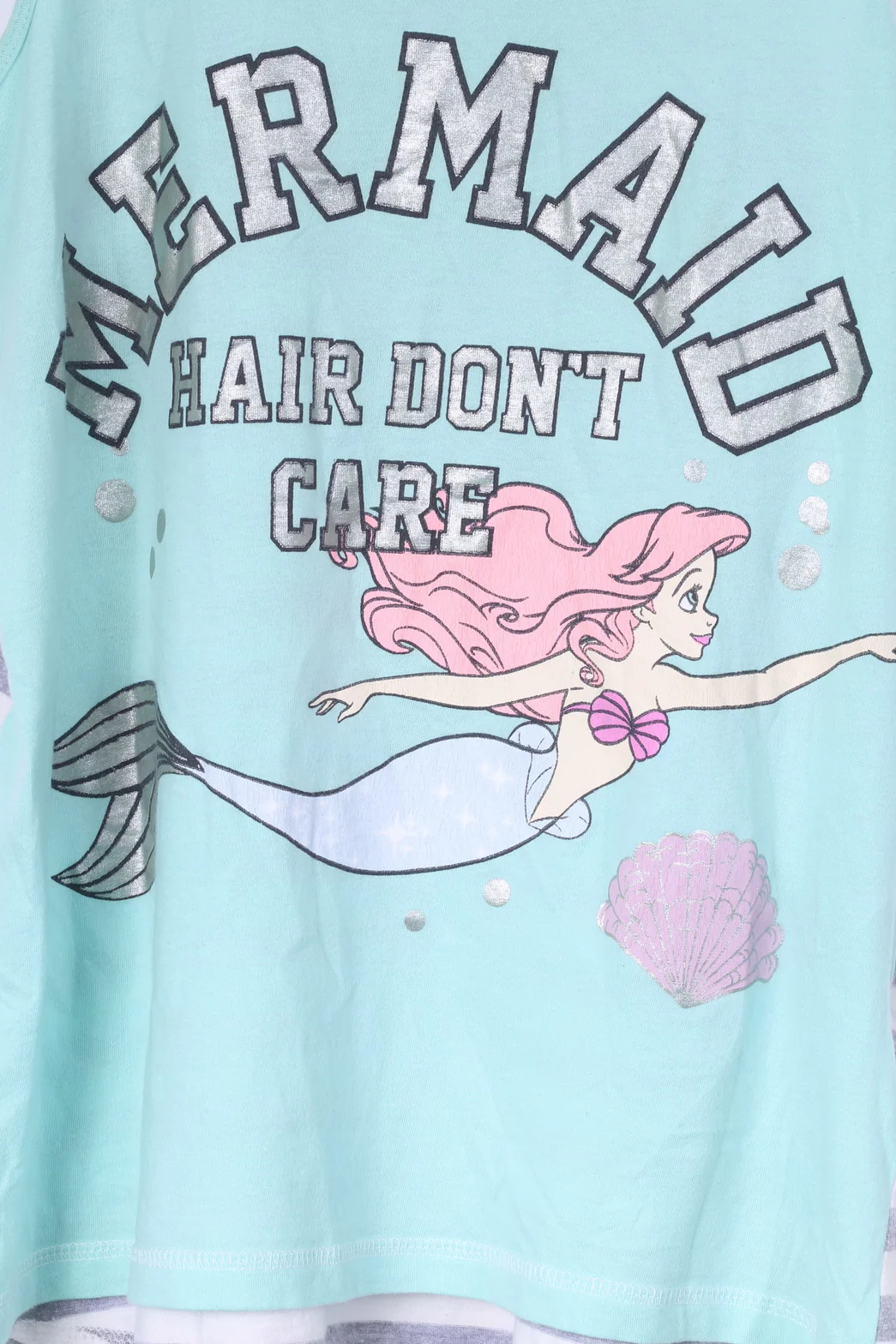 Primark Womens 6/8 S Tank Top Disney Mermaid Hair Dont Care Cotton Light Green - Image 3