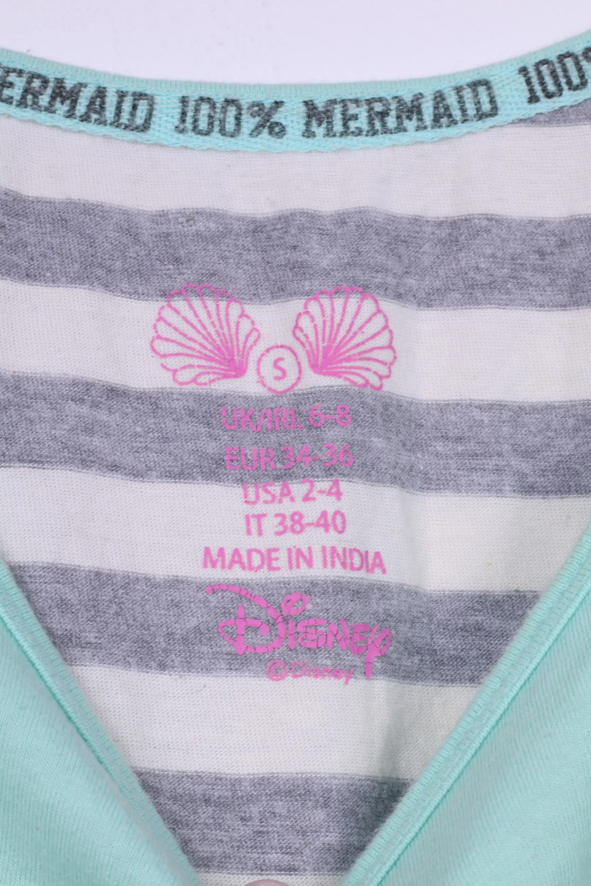 Primark Womens 6/8 S Tank Top Disney Mermaid Hair Dont Care Cotton Light Green - Image 4