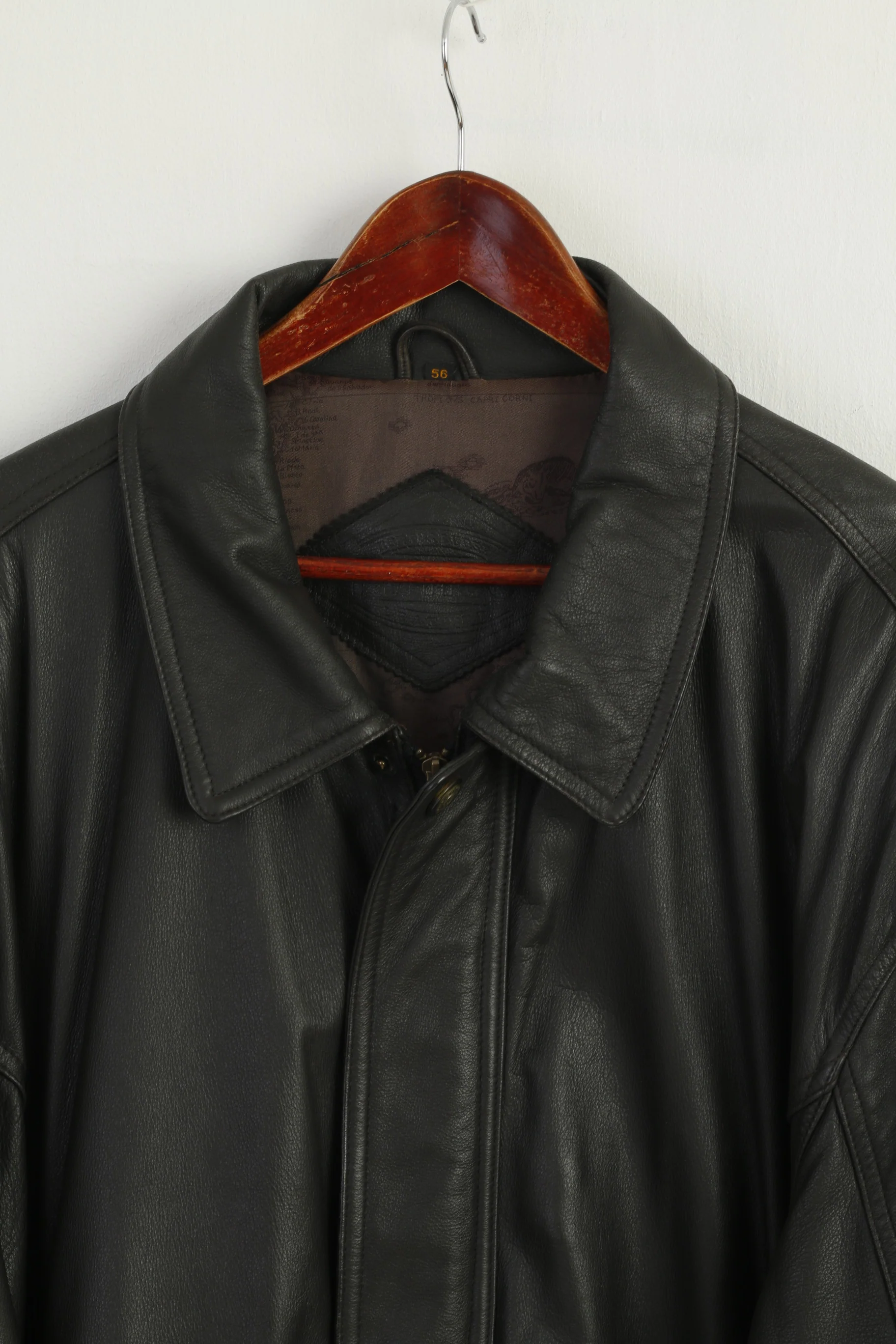 Prince Men 56 XL Leather Jacket Vintage Brown Long Shoulder Pads Classic Heavy Top - Image 3