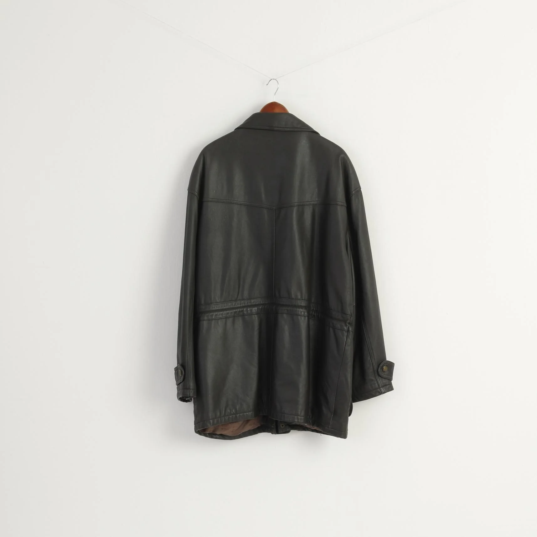 Prince Men 56 XL Leather Jacket Vintage Brown Long Shoulder Pads Classic Heavy Top - Image 9