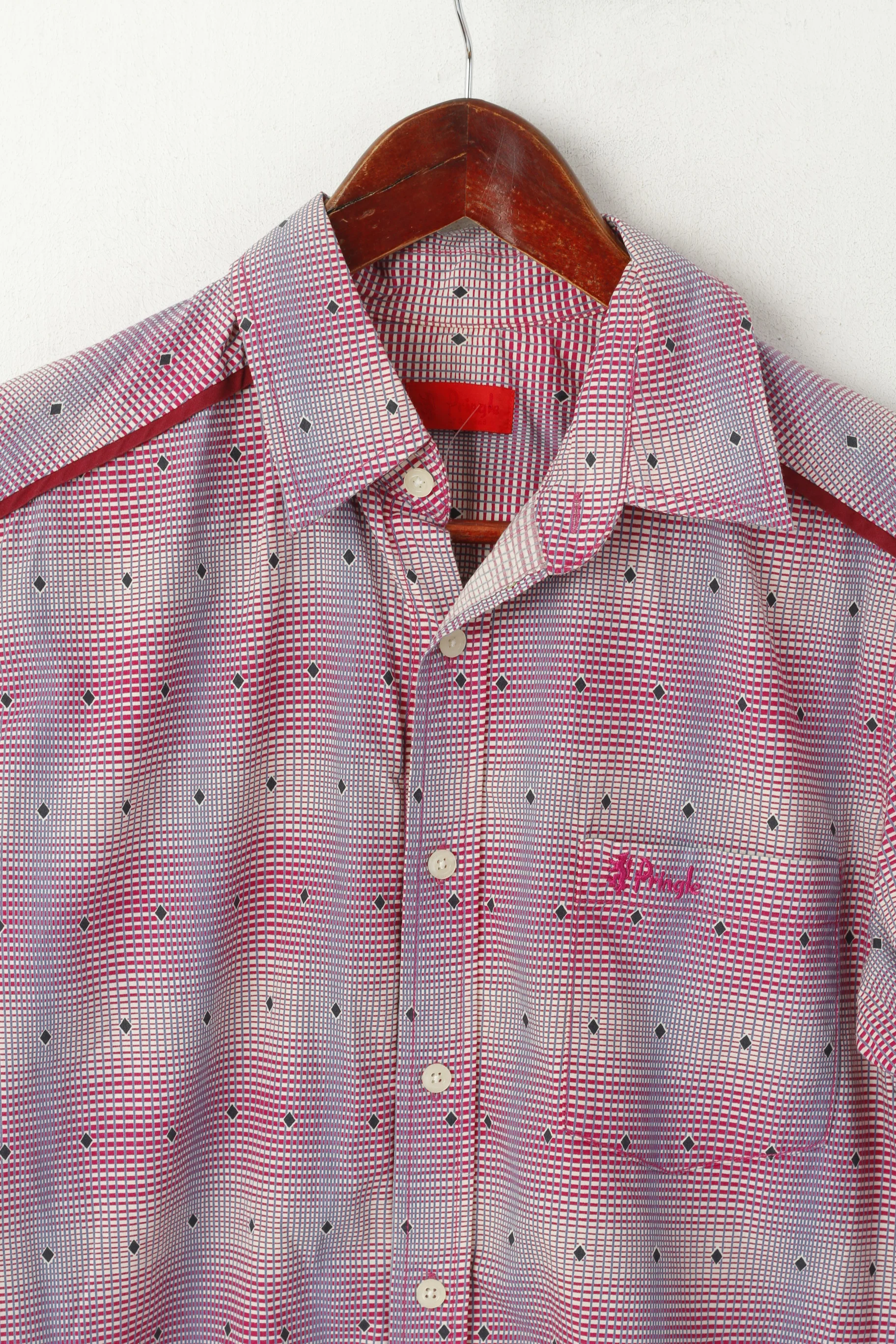 Pringle Of Scotland Men 15 38 S Casual Shirt Purple Check Cotton Detailed Buttons Long Sleeve - Image 3