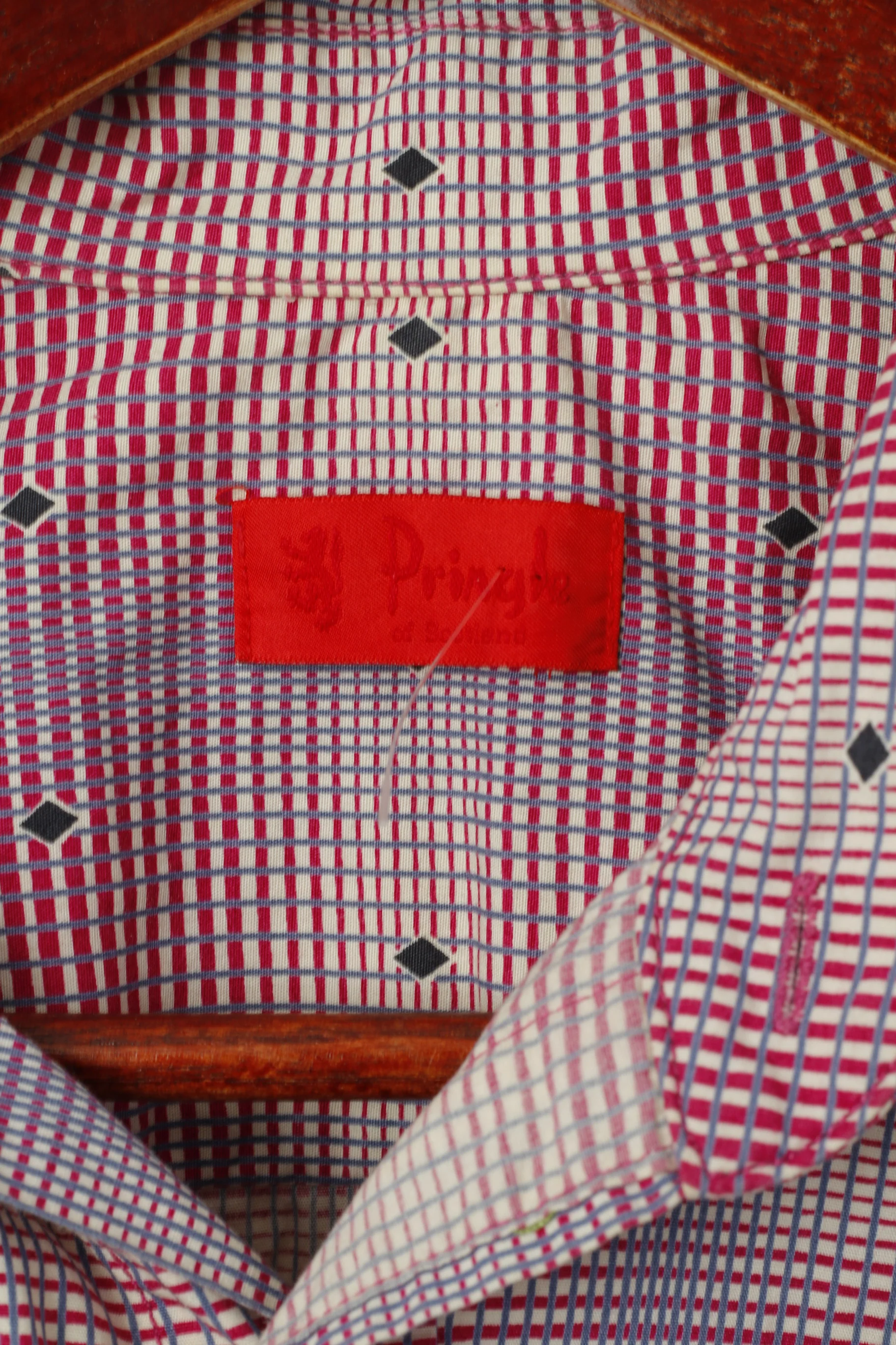 Pringle Of Scotland Men 15 38 S Casual Shirt Purple Check Cotton Detailed Buttons Long Sleeve - Image 5