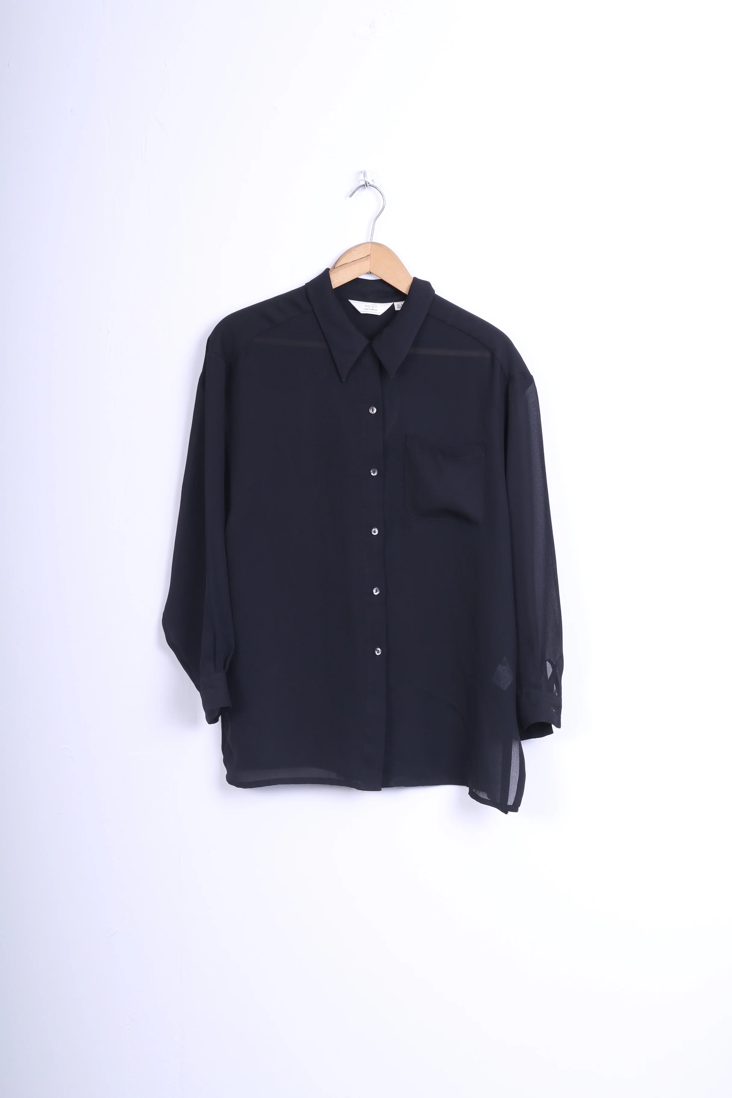 Next Womens M Casual Shirt Long Sleeve Black Transparent