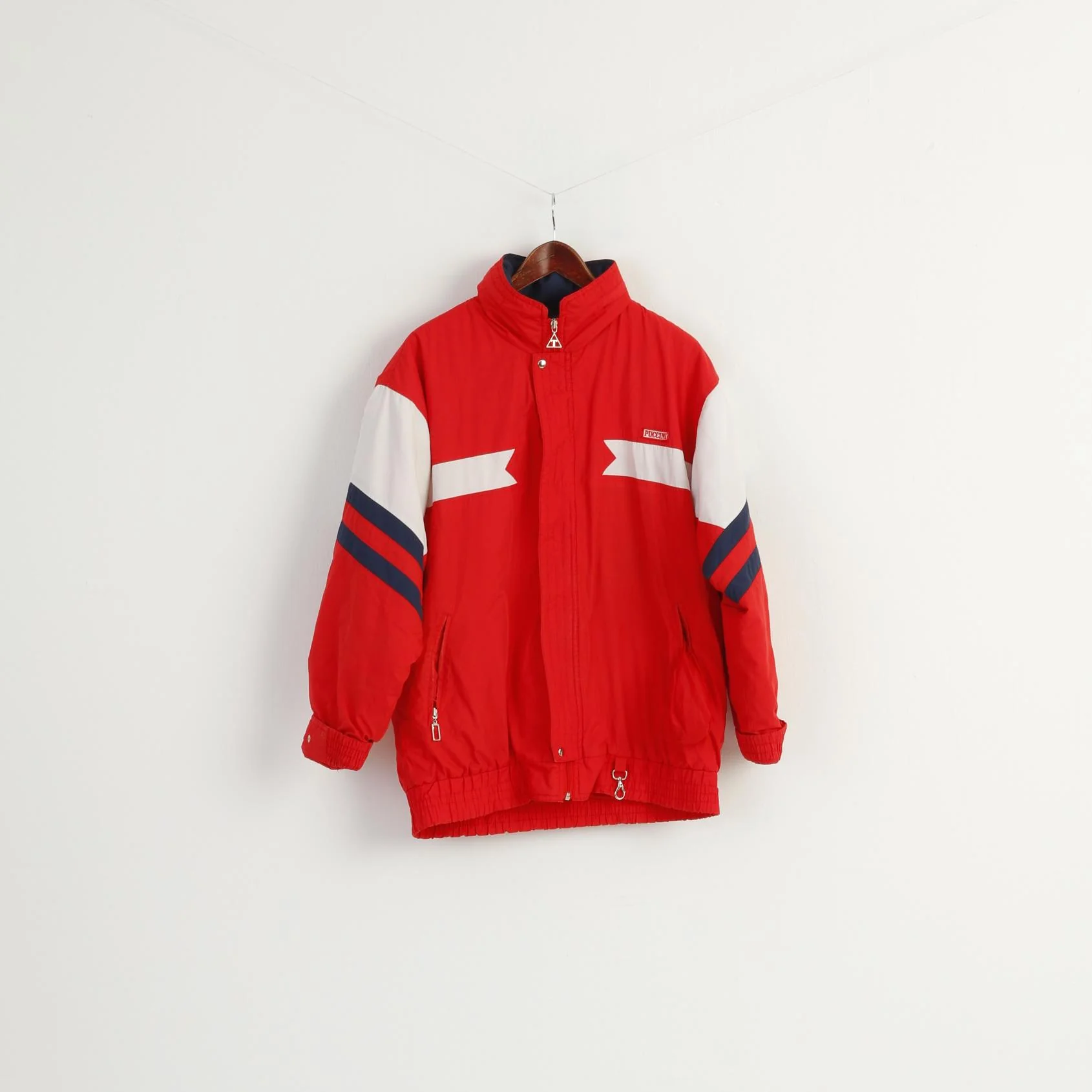 Puccini Men 57 L Jacket Red Ski Racing Vintage 80s Padded Full Zipper Retro Top - Image 2