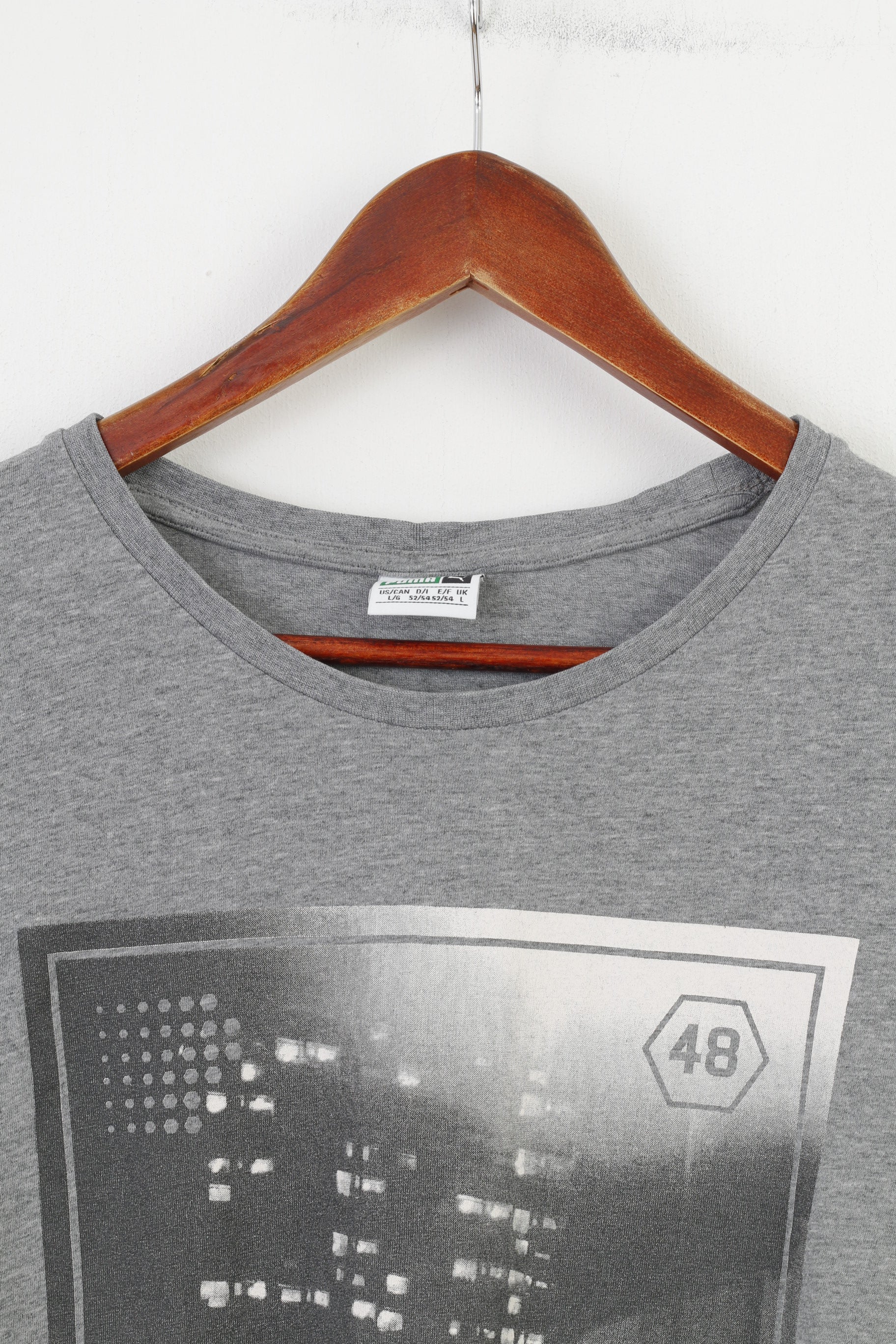 Puma Men L T-Shirt Gray Cotton Graphic City Sport Crew Neck Top - Image 2