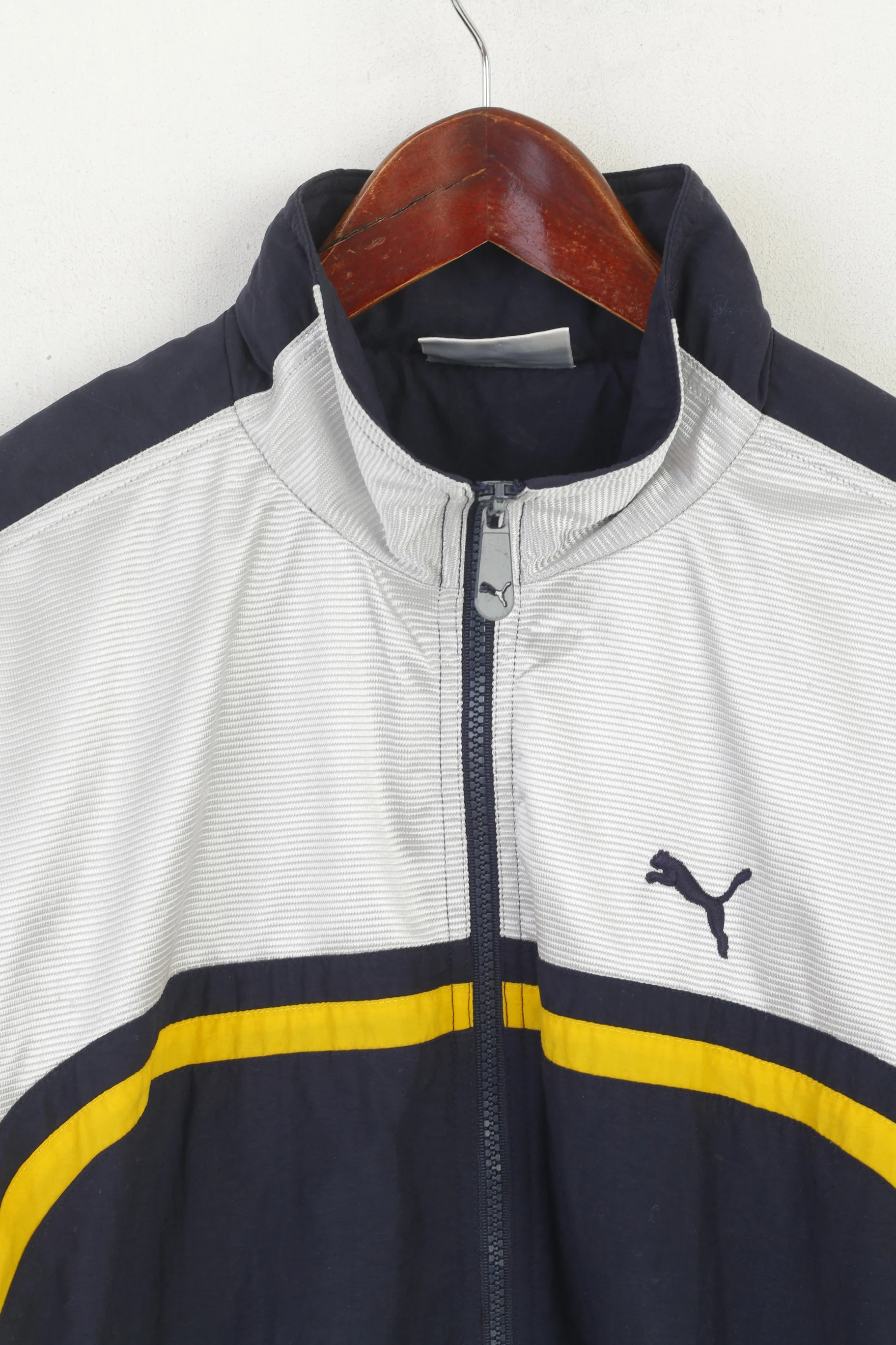 Puma Men M Bomber Jacket Navy Silver Vintage Full Zip Nylon Track Top - Image 3