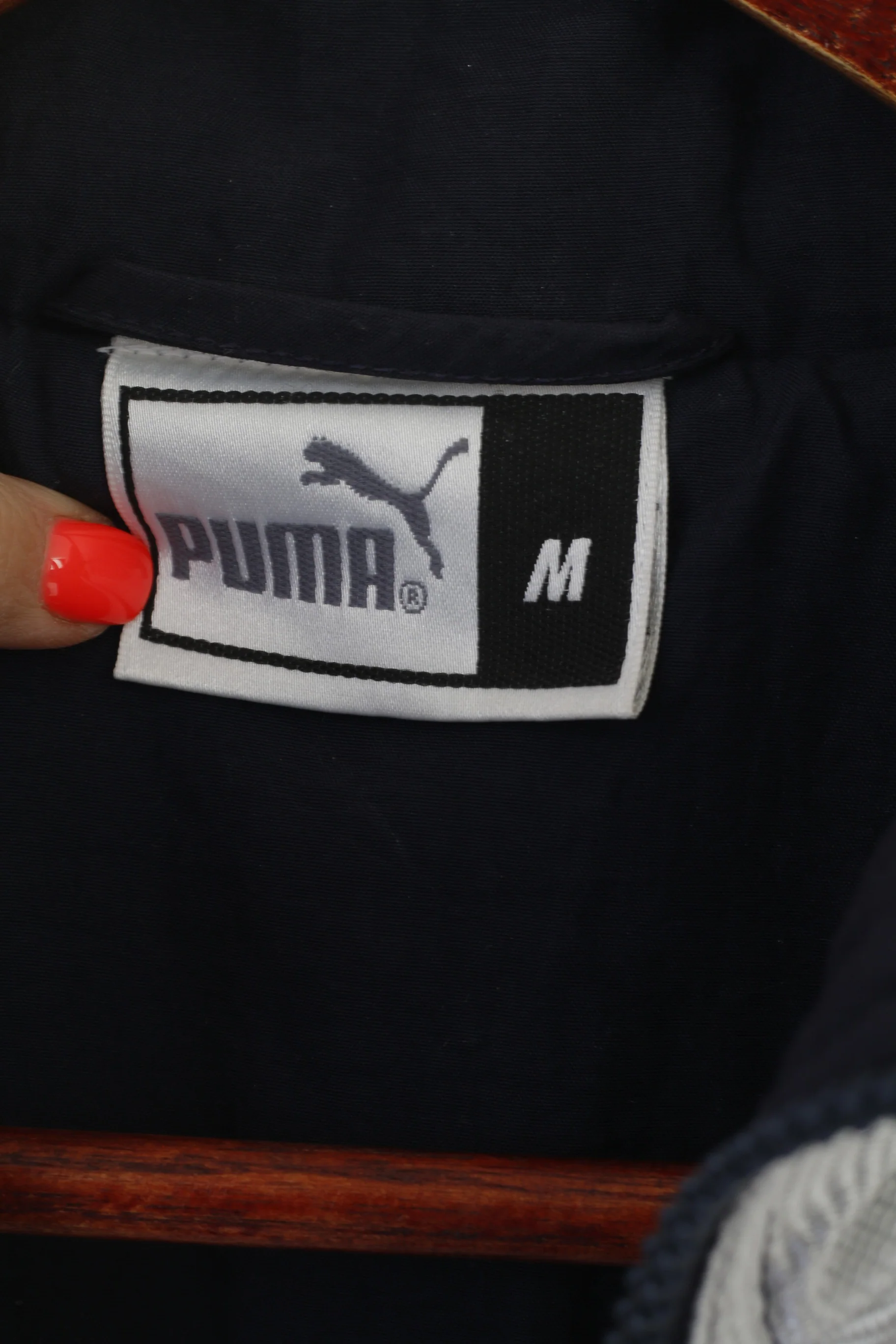 Puma Men M Bomber Jacket Navy Silver Vintage Full Zip Nylon Track Top - Image 5