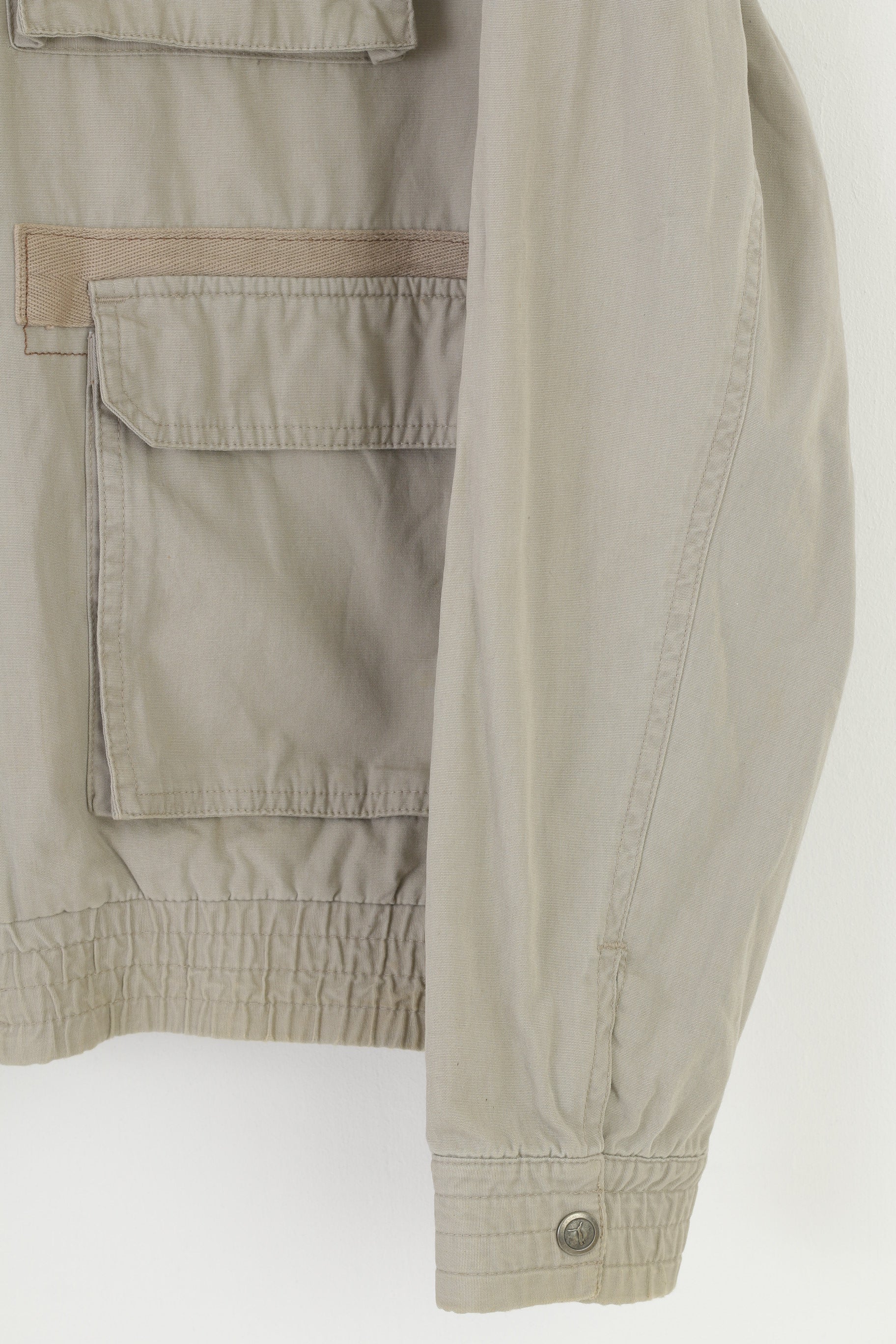 Puma Men S Jacket Pockets Full Zipper Beige Cotton Outwear Bomber Collar Top - Image 4