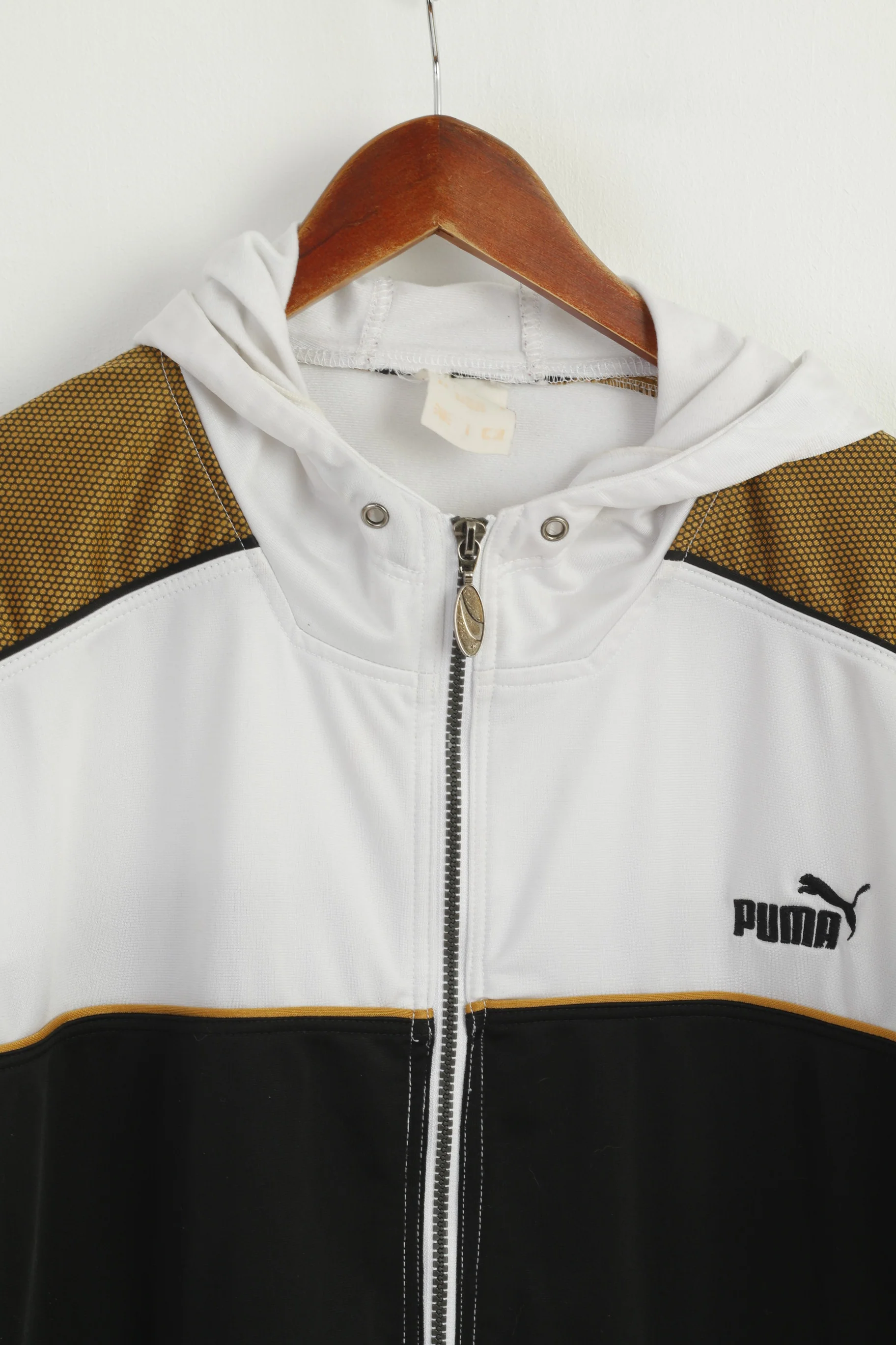 Puma Men XL Sweatshirt White Gold Shiny Vintage 90s Sportswear Hoodie - Image 3