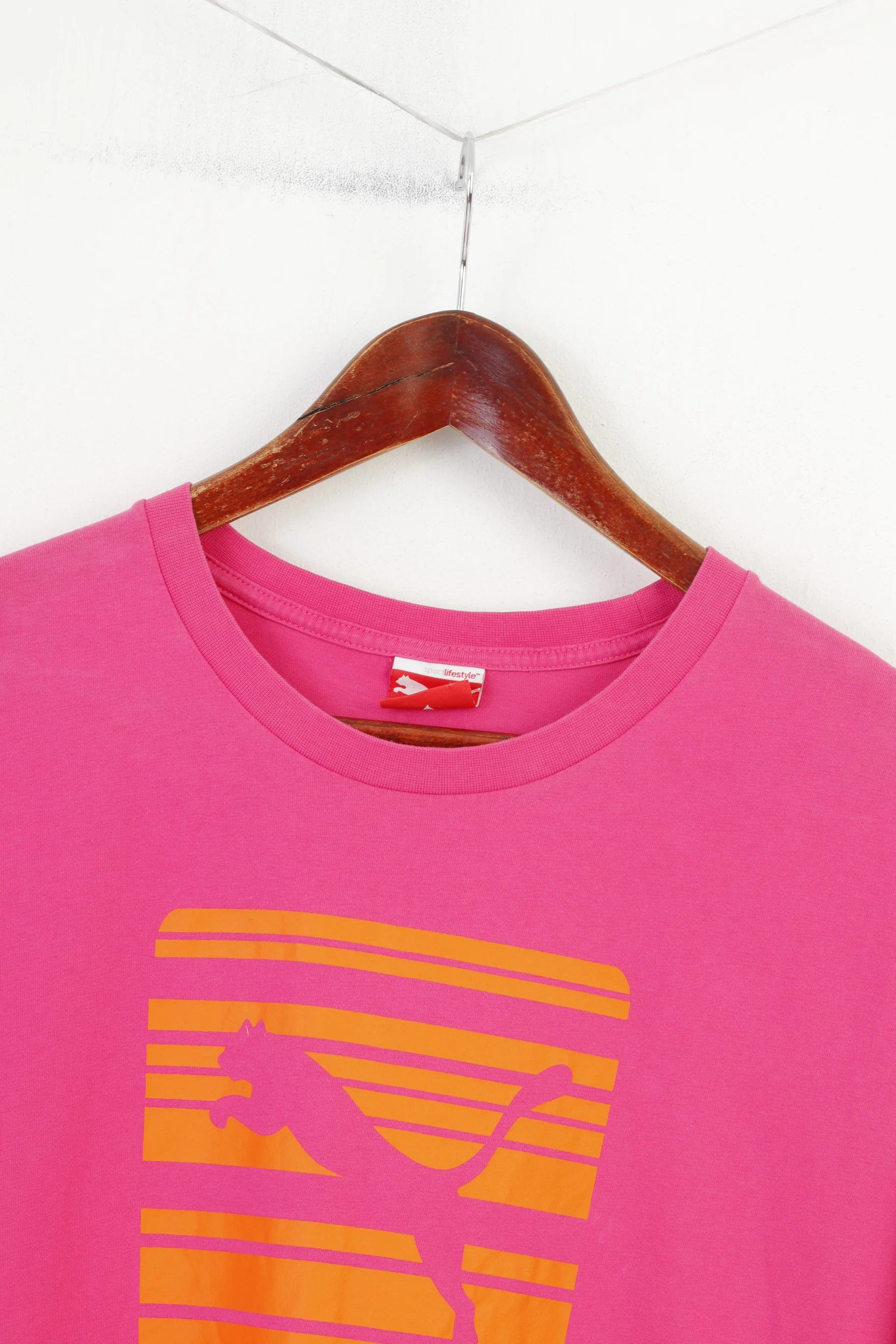 PUMA Men XL T- Shirt Pink Cotton Orange Graphic Logo Sport Top - Image 2