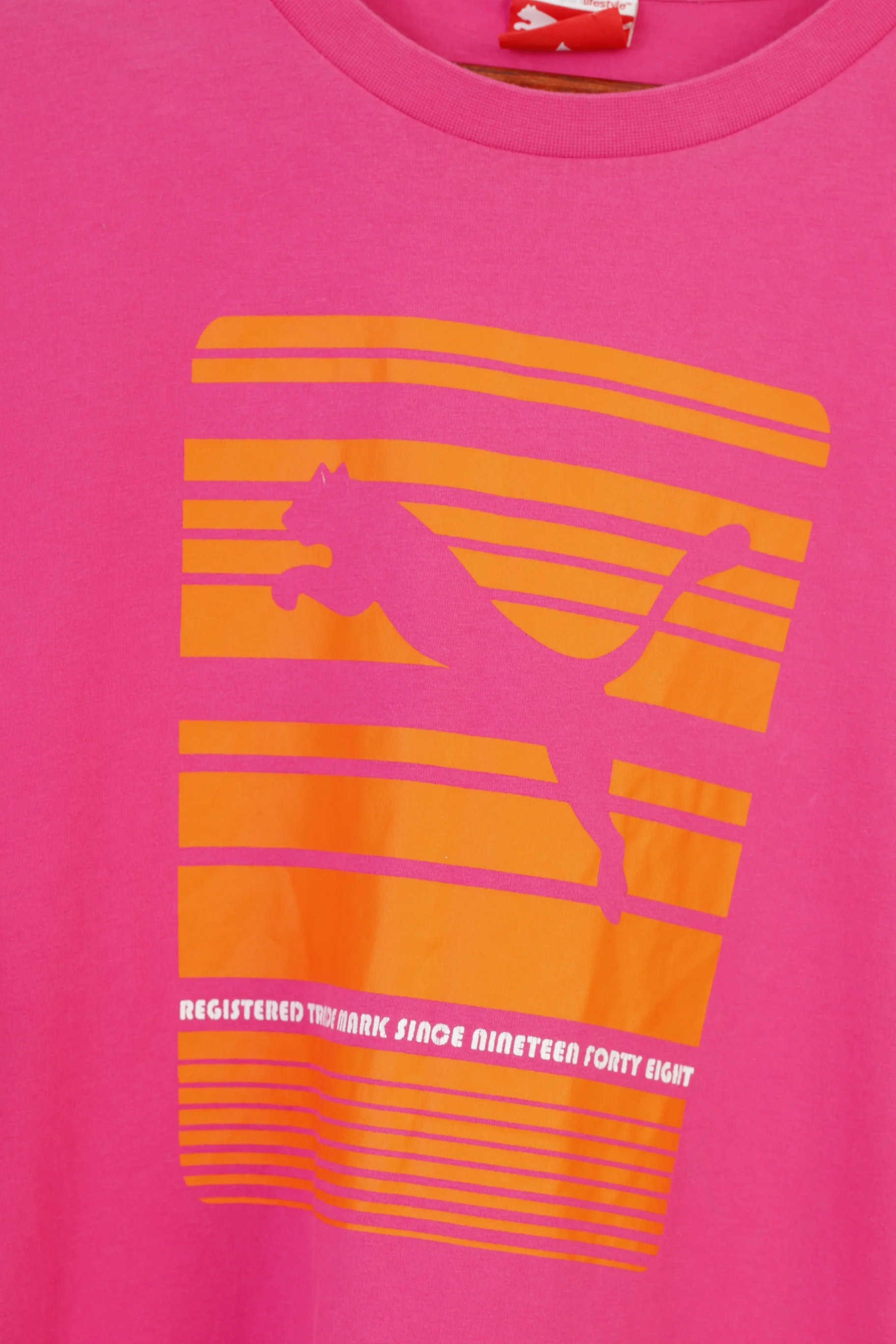PUMA Men XL T- Shirt Pink Cotton Orange Graphic Logo Sport Top - Image 4