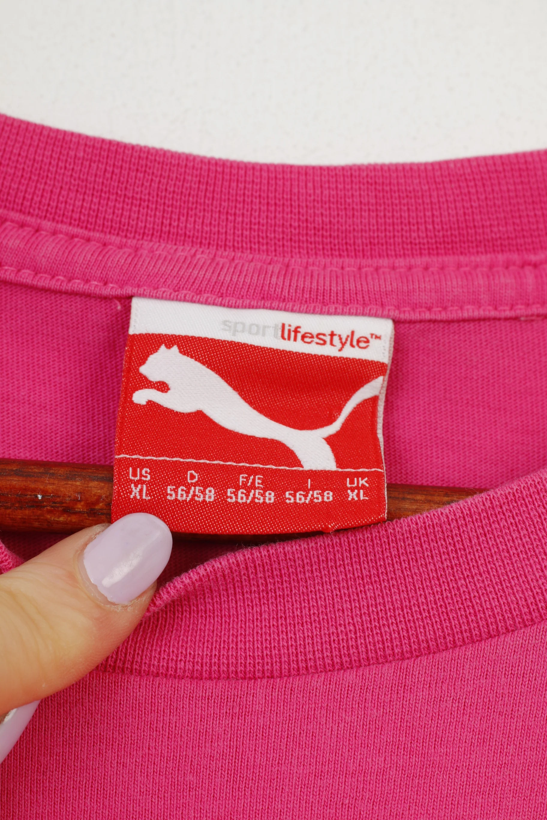 PUMA Men XL T- Shirt Pink Cotton Orange Graphic Logo Sport Top - Image 5