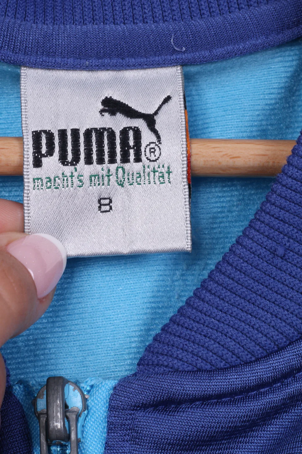 Puma Men 8 2XL Sweatshirt Blue Vintage Full Zipper Shiny Sportswear Top - Image 4