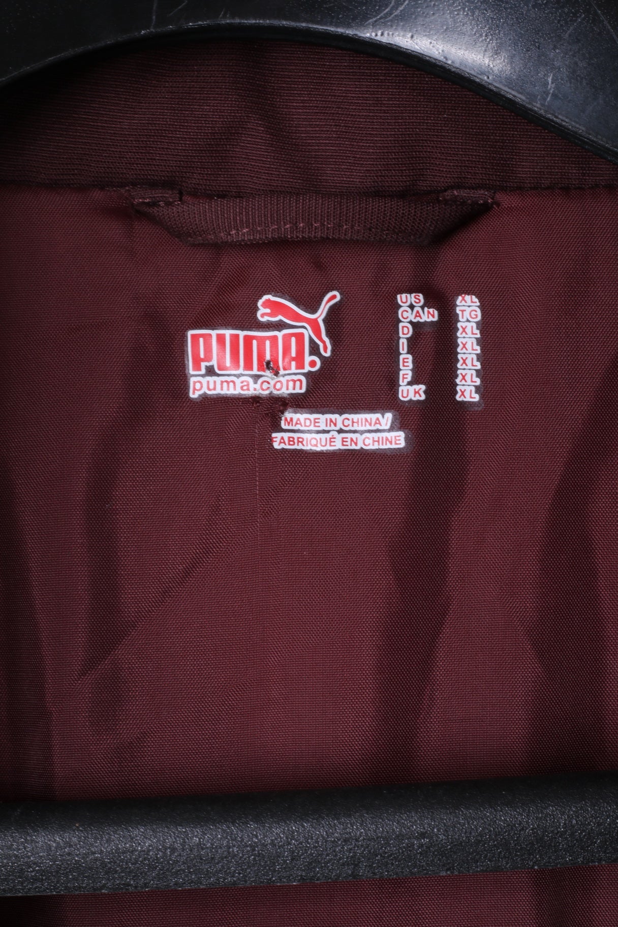 PUMA Mens XL Jacket Maroon Full Zipper Hidden Hood Padded Sport Orange Logo Top - Image 6
