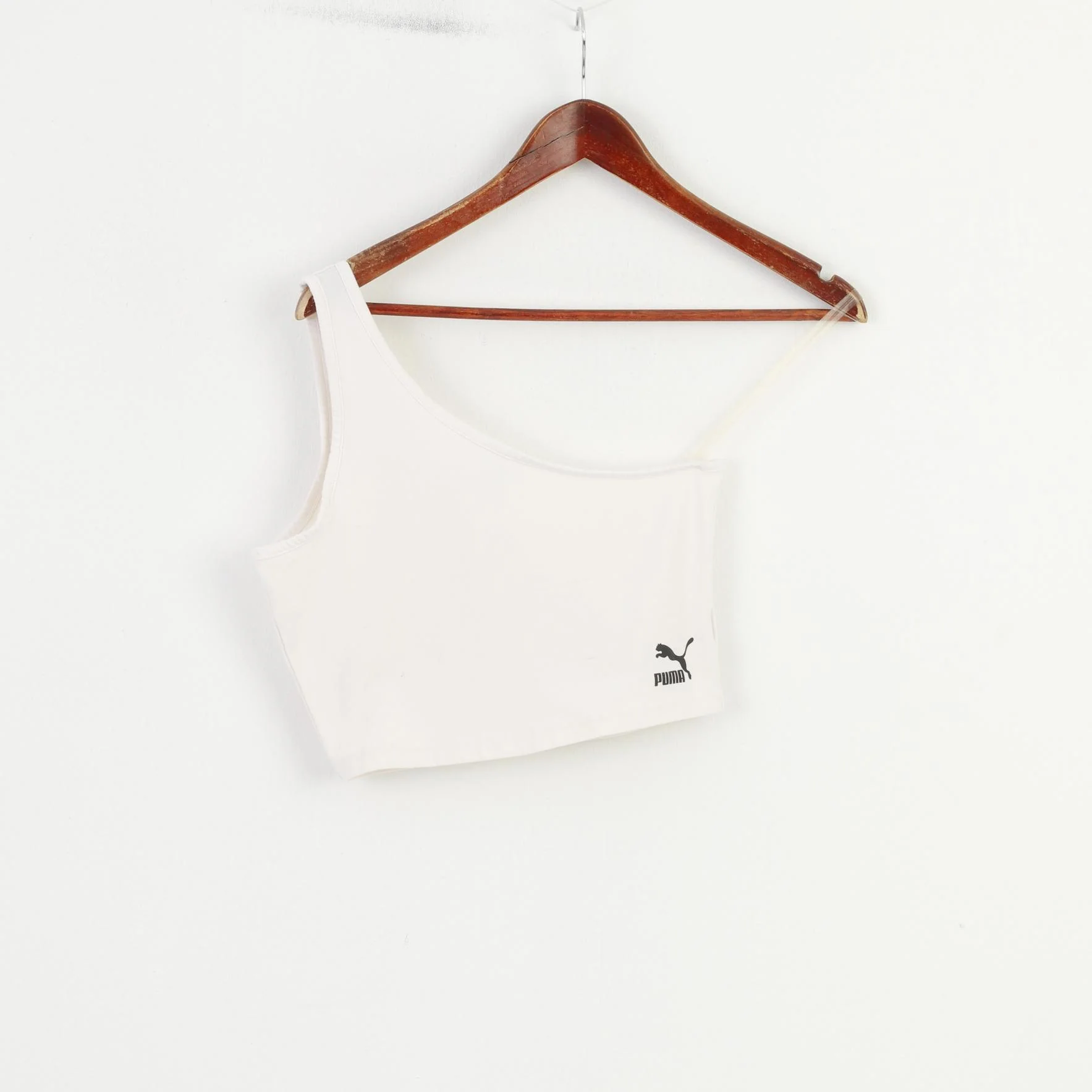 Puma Women M Top White Cotton Crop Sleevelees One Arm Summer Stretch Tank Top