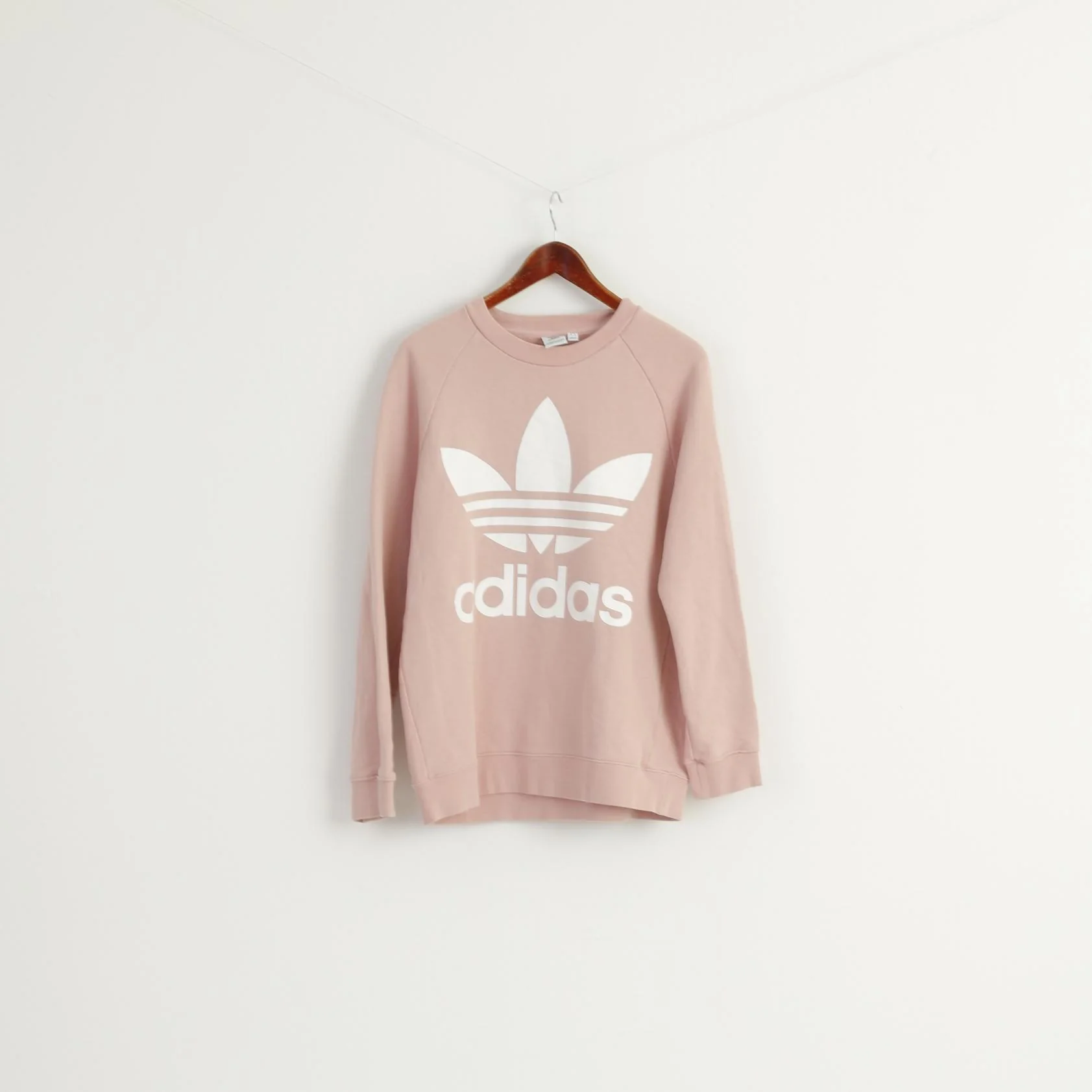 Adidas Women 12 M Sweatshirt Pink Cotton Classic Logo Crew Neck Top