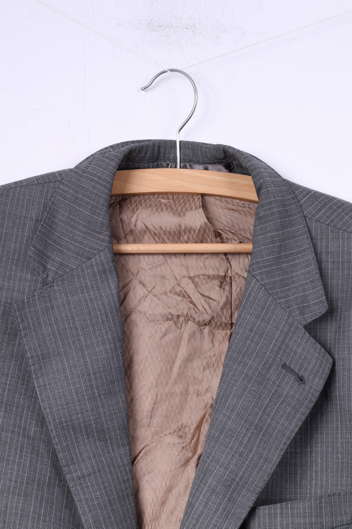 Racing Green Mens 52 Blazer Grey Check Single Breasted Shoulder Pads Top - Image 2