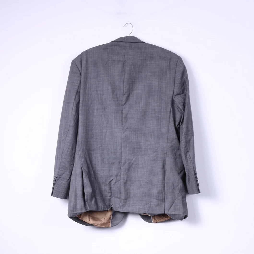 Racing Green Mens 52 Blazer Grey Check Single Breasted Shoulder Pads Top - Image 7
