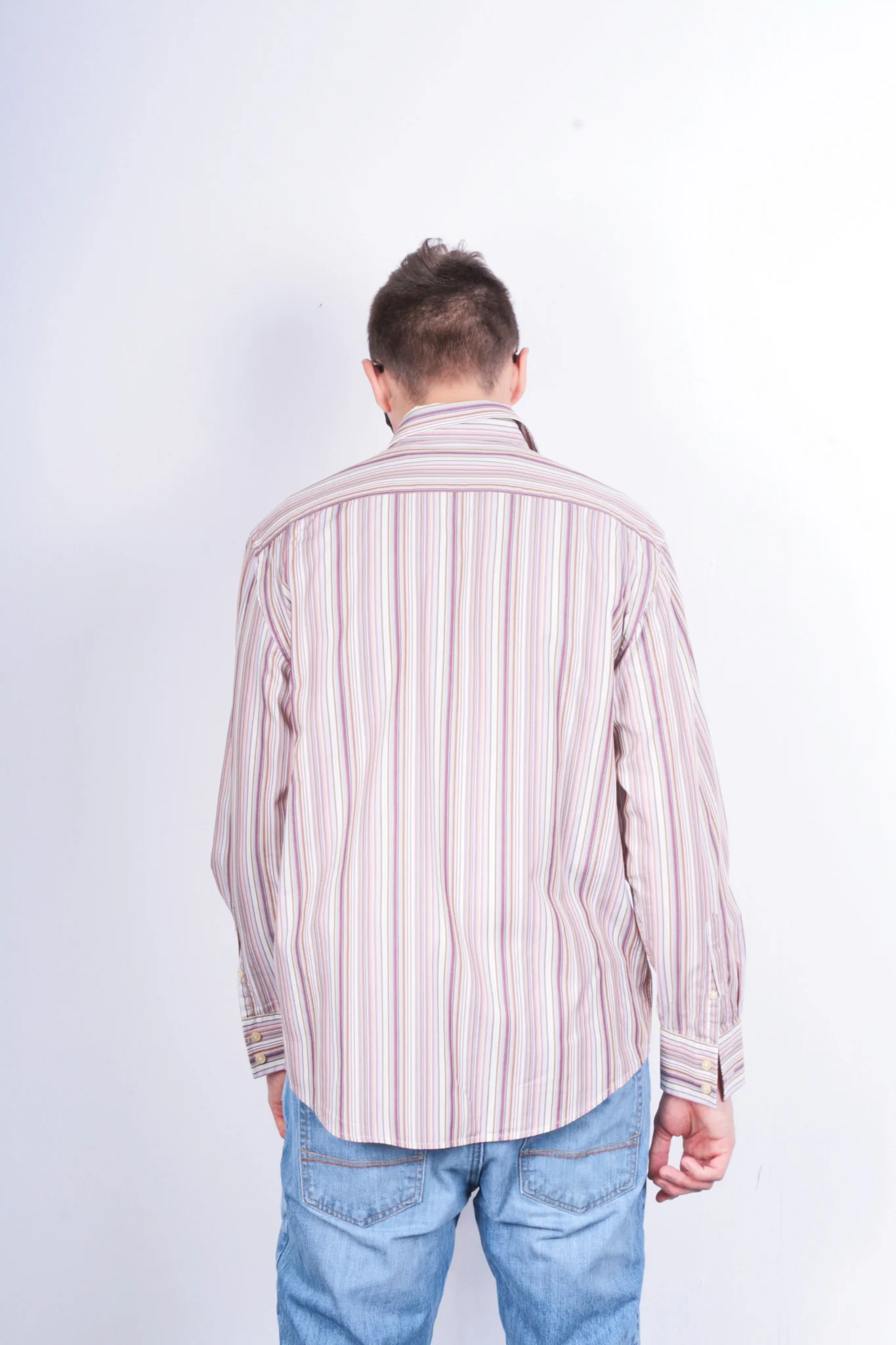 Racing Green Mens L Casual Shirt Striped Super Fine Cotton Brown Cotton - Image 5