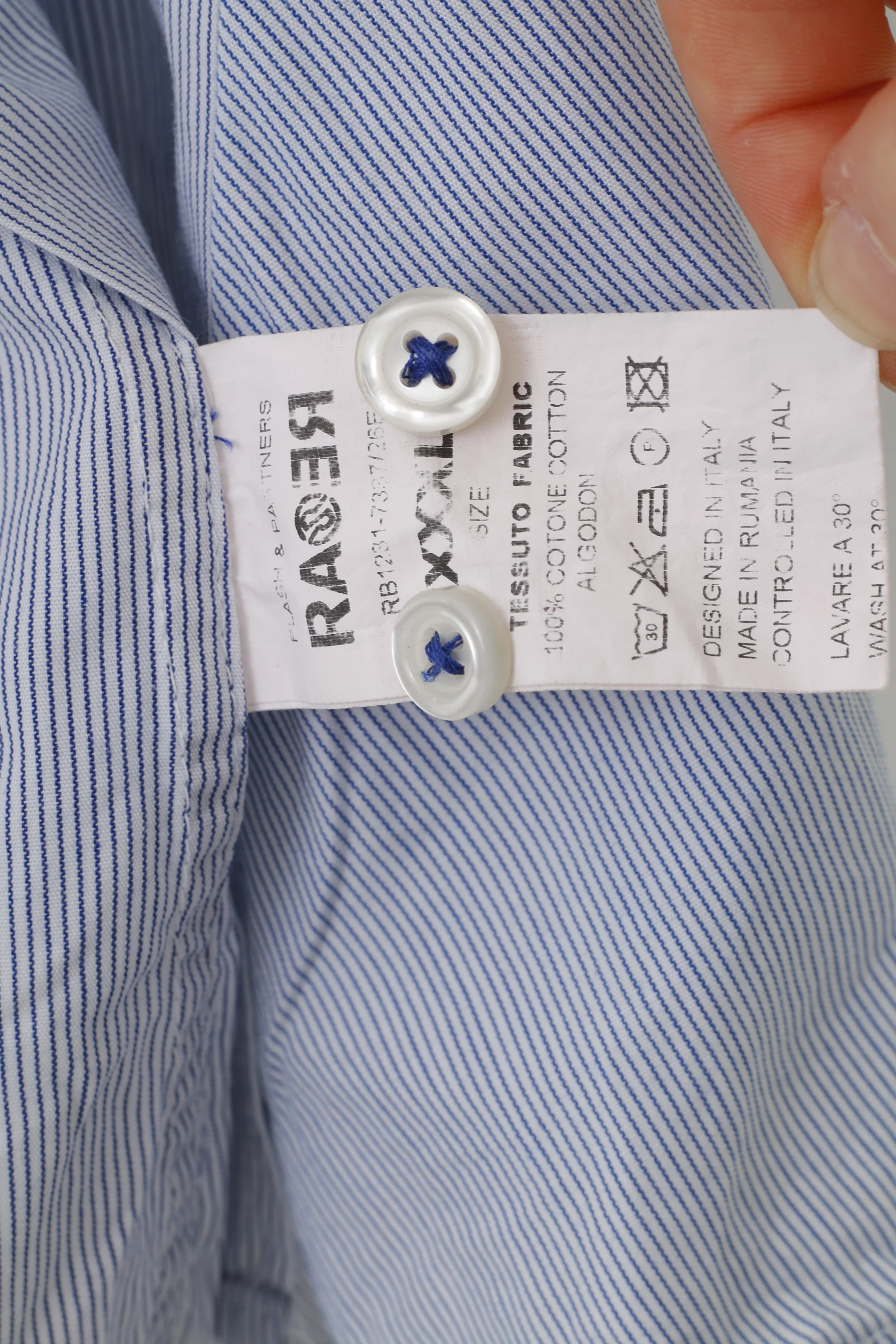 Rare Men XXXL L Casual Shirt Striped Blue Short Sleeve Cotton Collar Buttons Patches Styled in Italy Top - Image 6