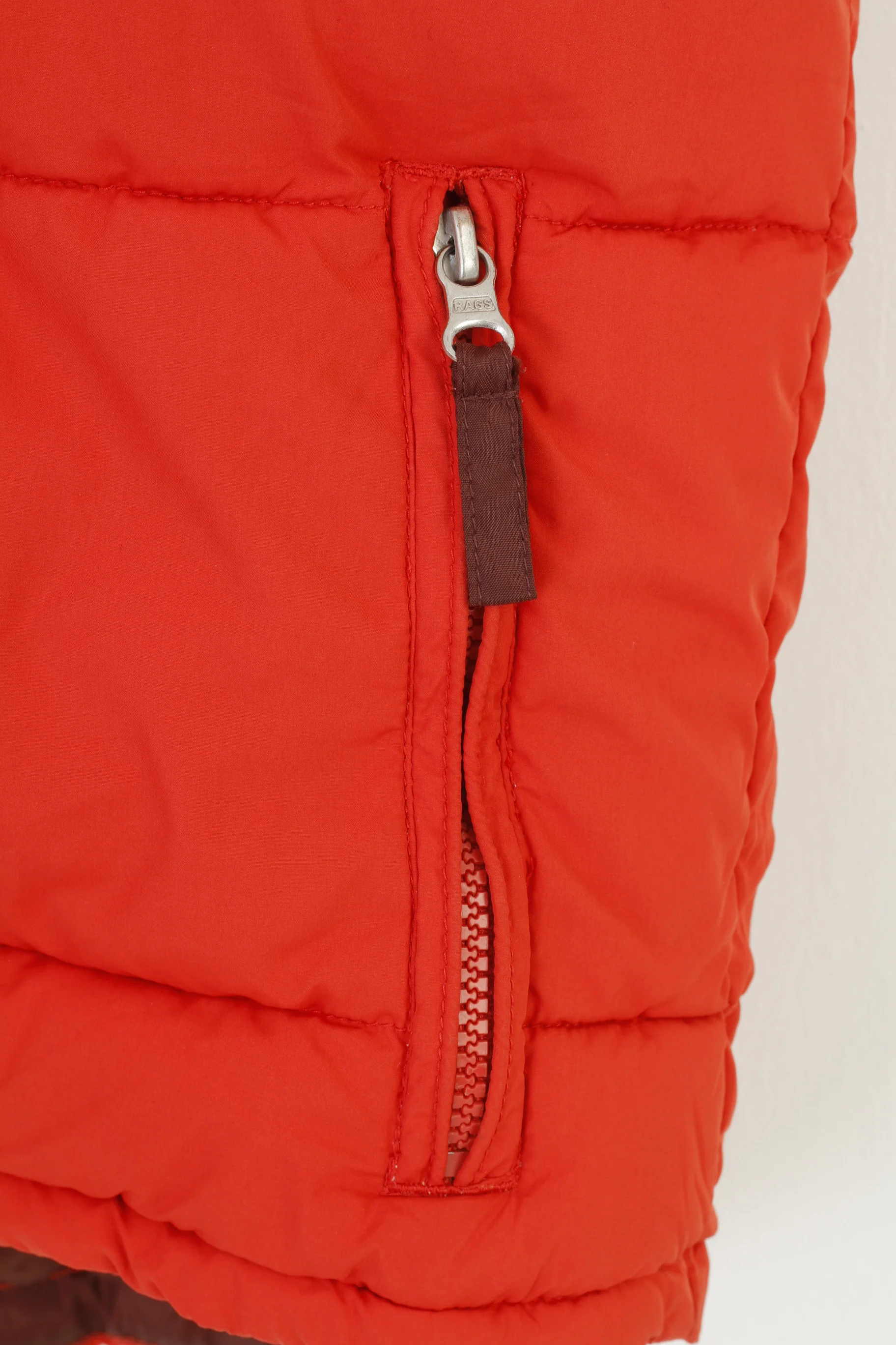 Ragsco Men XL Vest Orange Puffer Downhill Racer Full Zipper Padded Vintage Top - Image 4