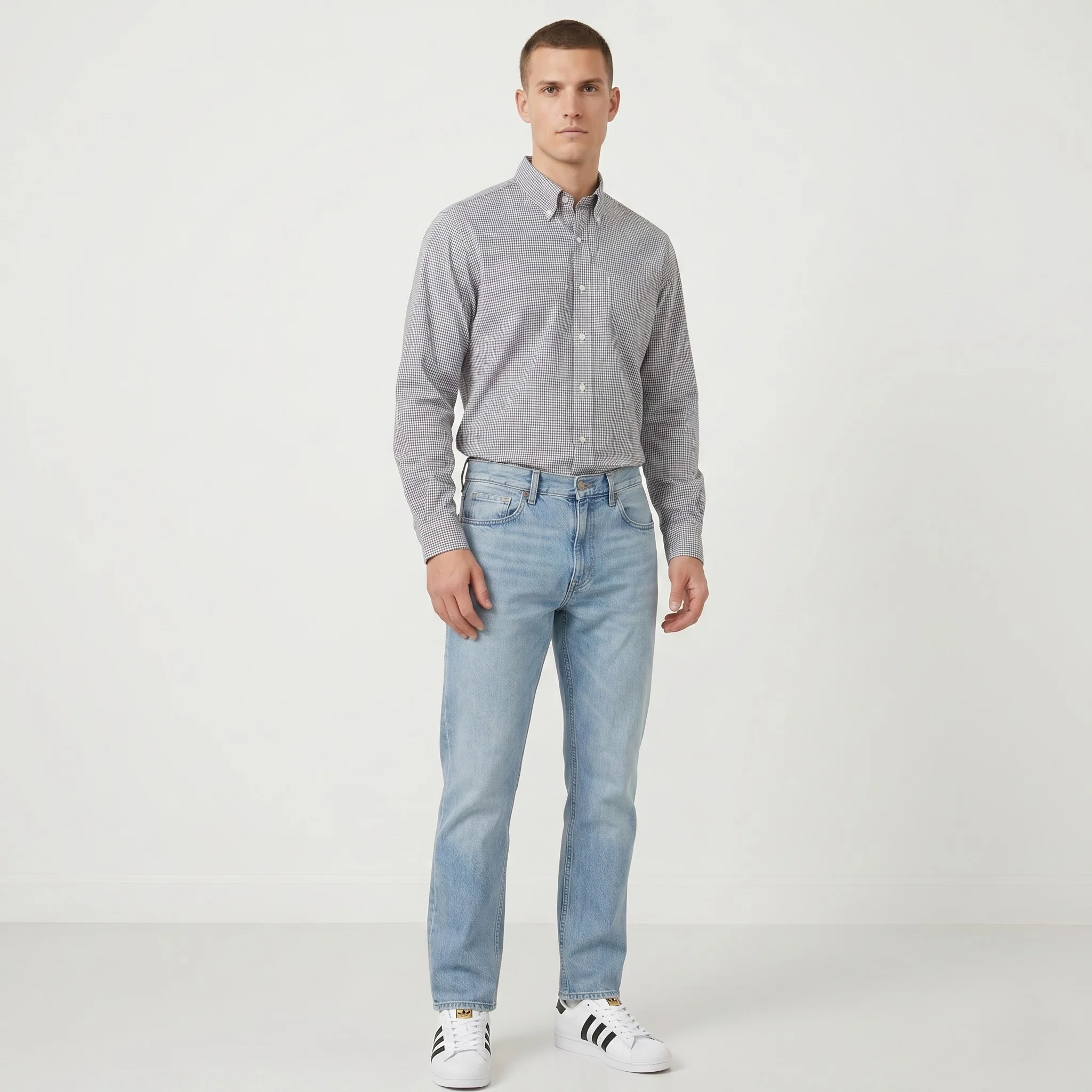 Ralph Lauren Men 34/35 15.5 Casual Shirt Long Sleeve Checkered Cotton Blue Classic Top