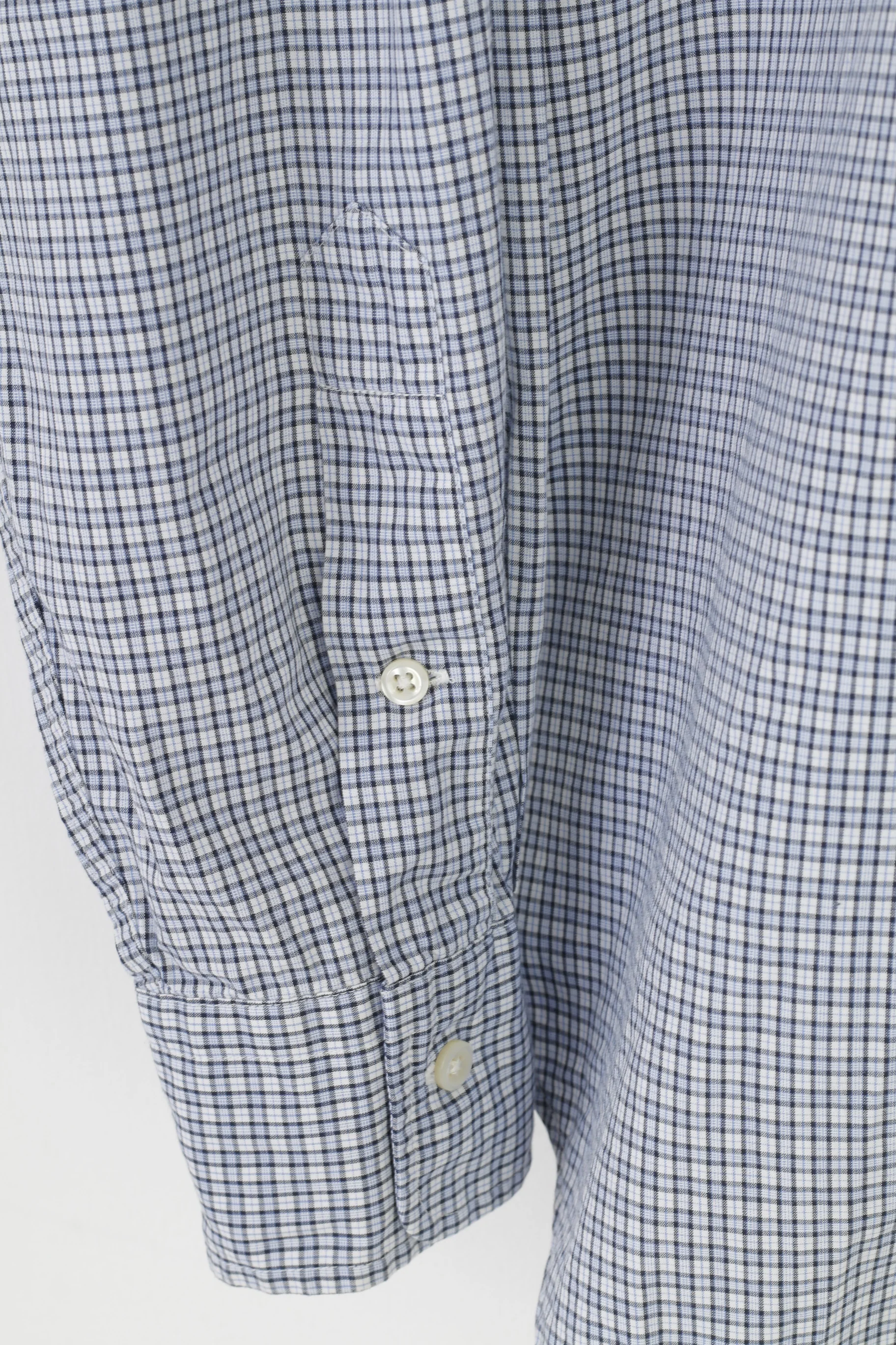 Ralph Lauren Men 34/35 15.5 Casual Shirt Long Sleeve Checkered Cotton Blue Classic Top - Image 4