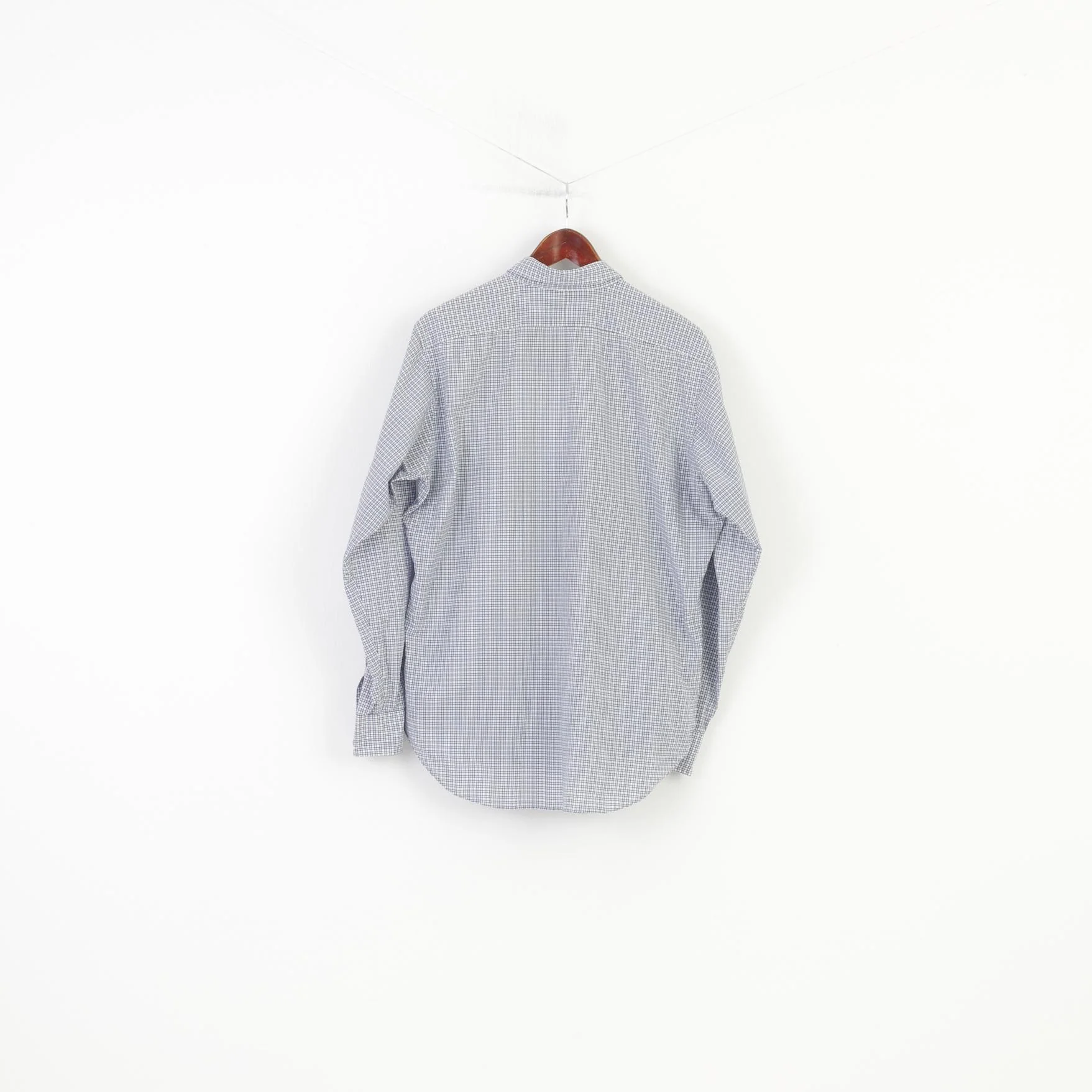 Ralph Lauren Men 34/35 15.5 Casual Shirt Long Sleeve Checkered Cotton Blue Classic Top - Image 6