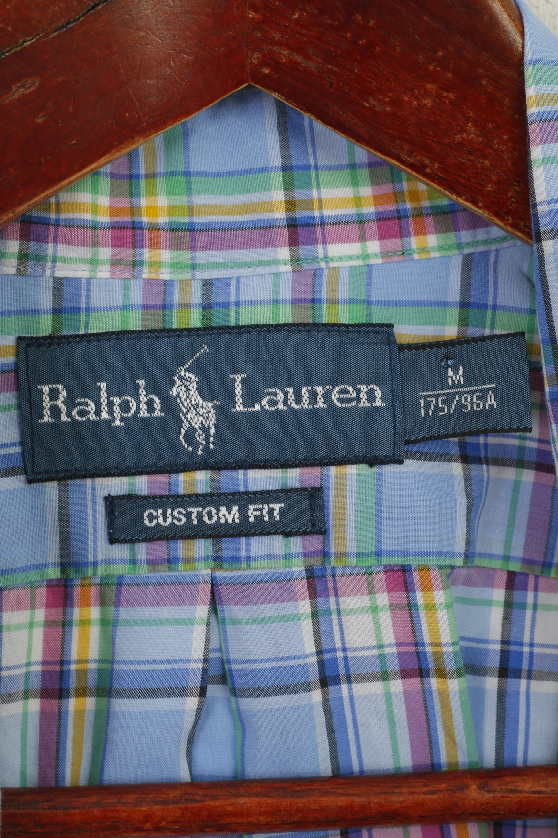 Ralph Lauren Men M Casual Shirt Blue Check Cotton Custom Fit Short Sleeve Top - Image 4