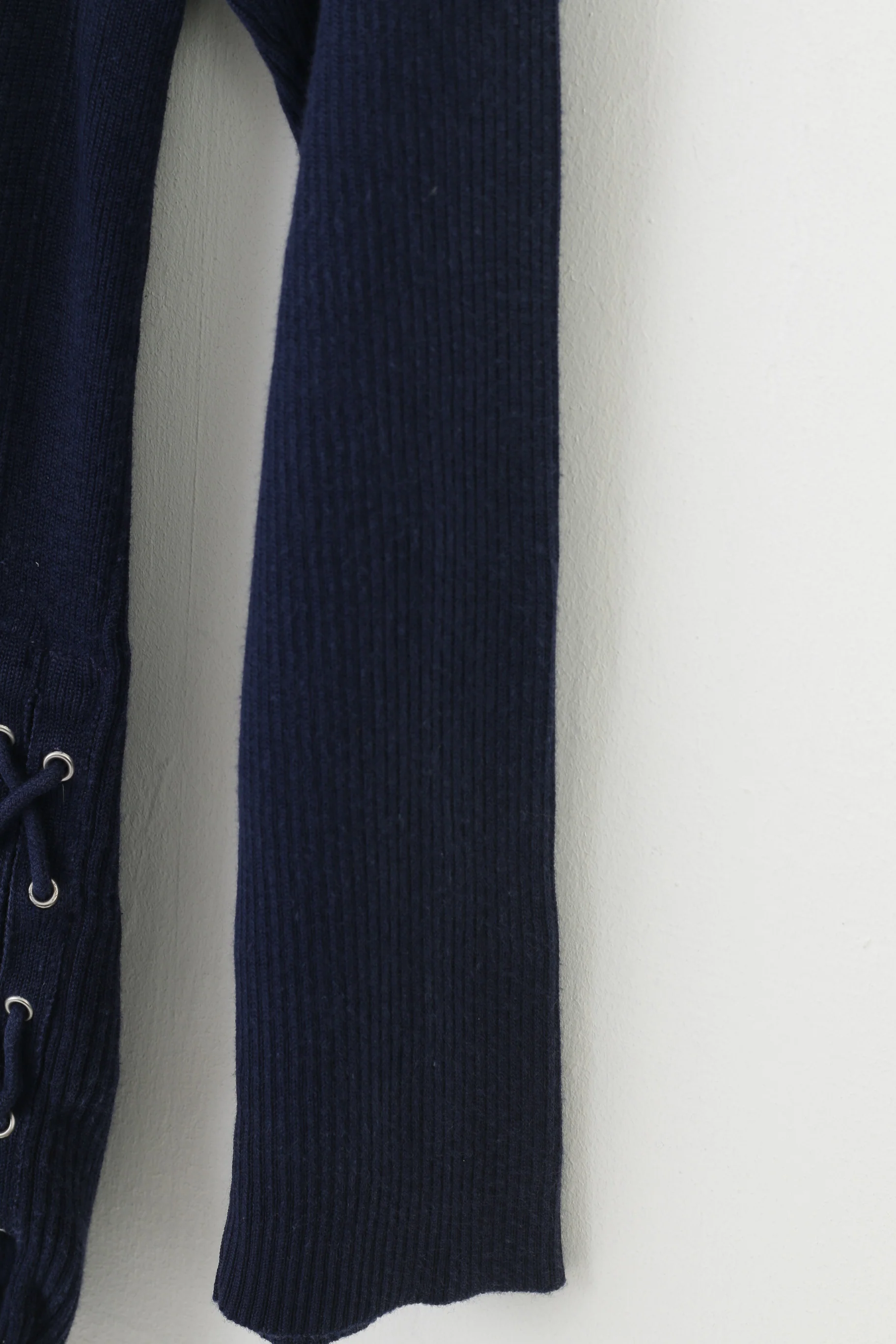 Ralph Lauren Woman XL Jumper Navy Fit Crew Neck Cotton Lace Up long Sleeve Striped Vintage Sweater Top - Image 4